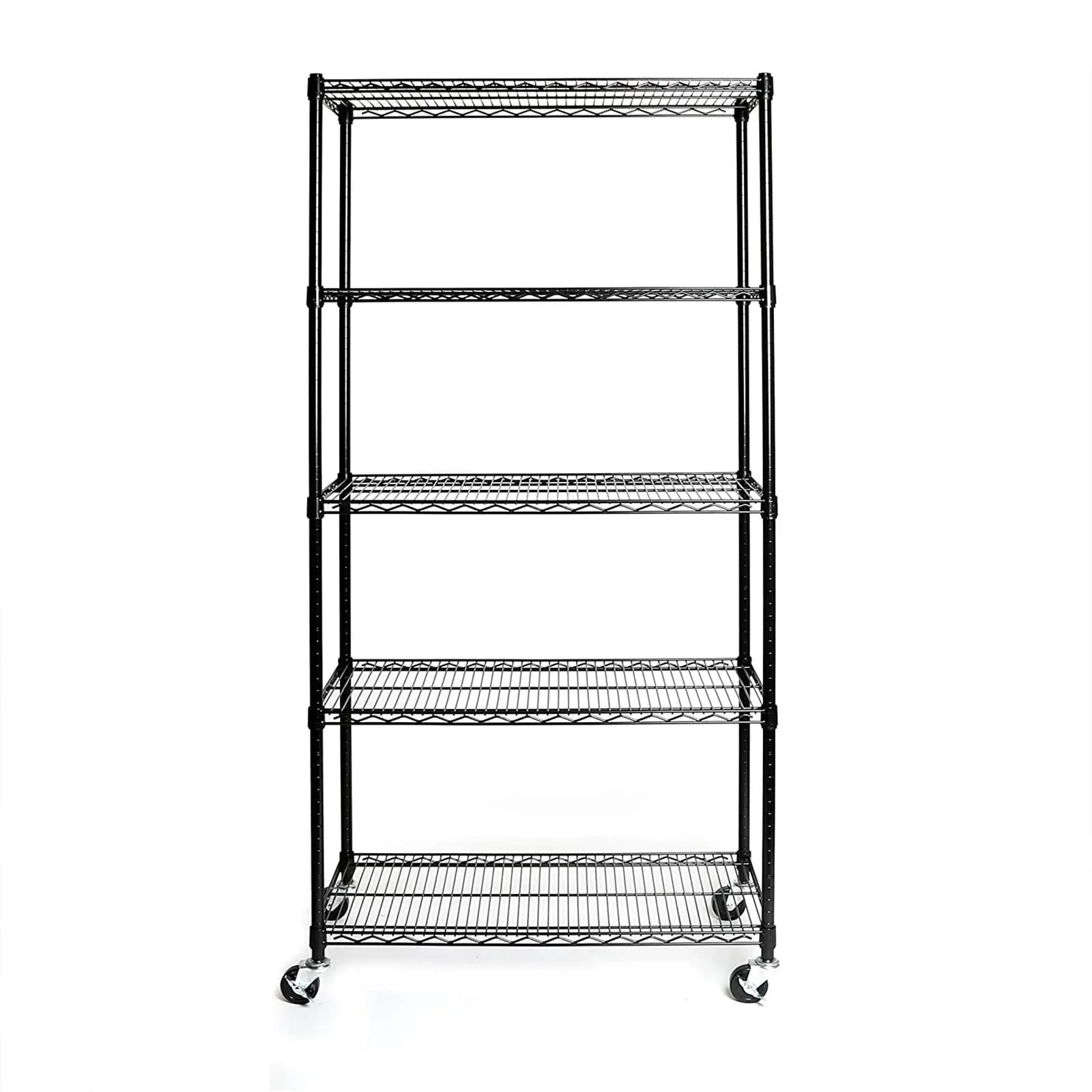 Ktaxon Commercial 5 Tier Shelf Adjustable Wire Metal Shelving Rack w/Rolling Black, 35''L x 18''W x 71''H, Capacity for 750 lbs