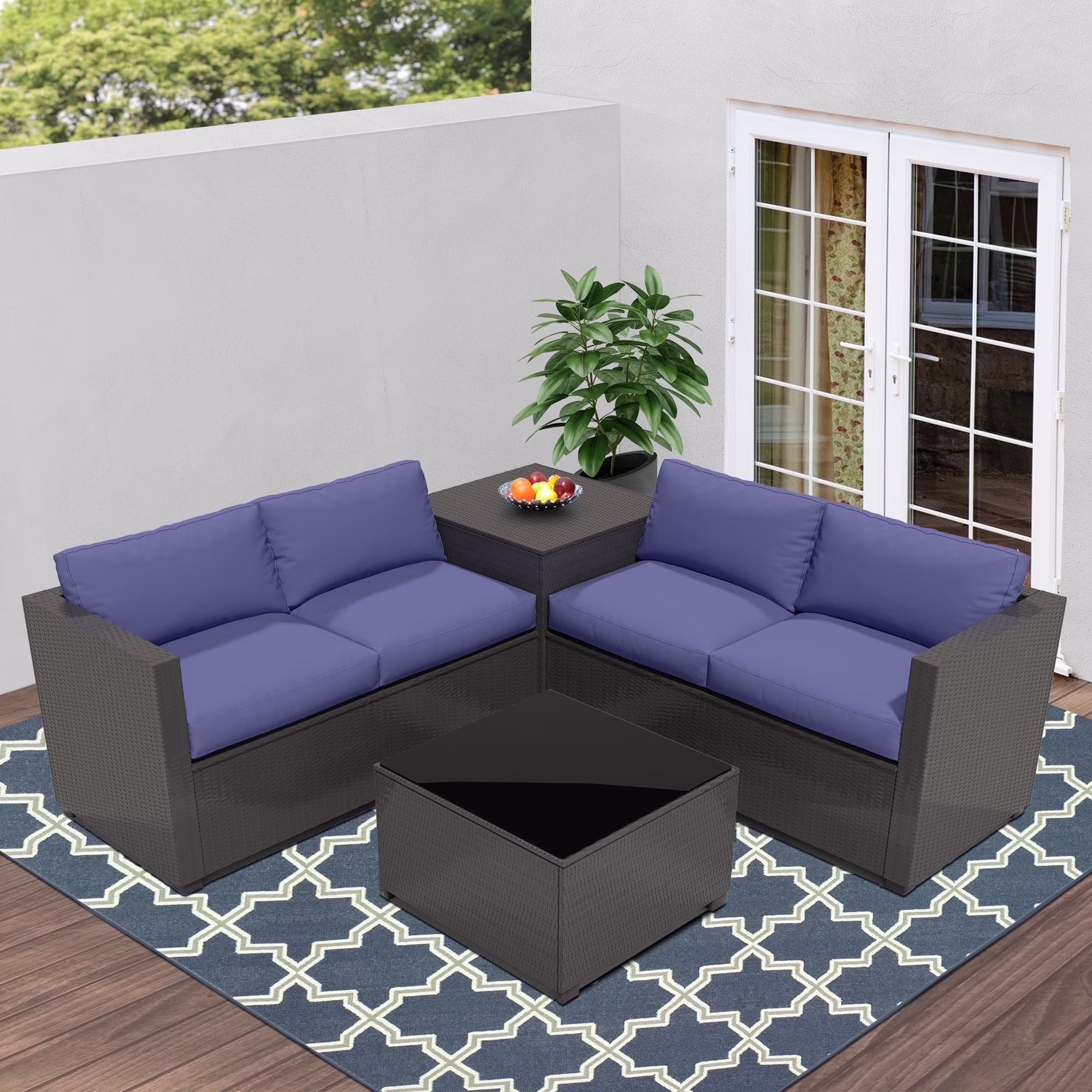 Ainfox 7 Pcs Outdoor Patio Furniture Sofa Set, Grey Rattan Grey Cushion