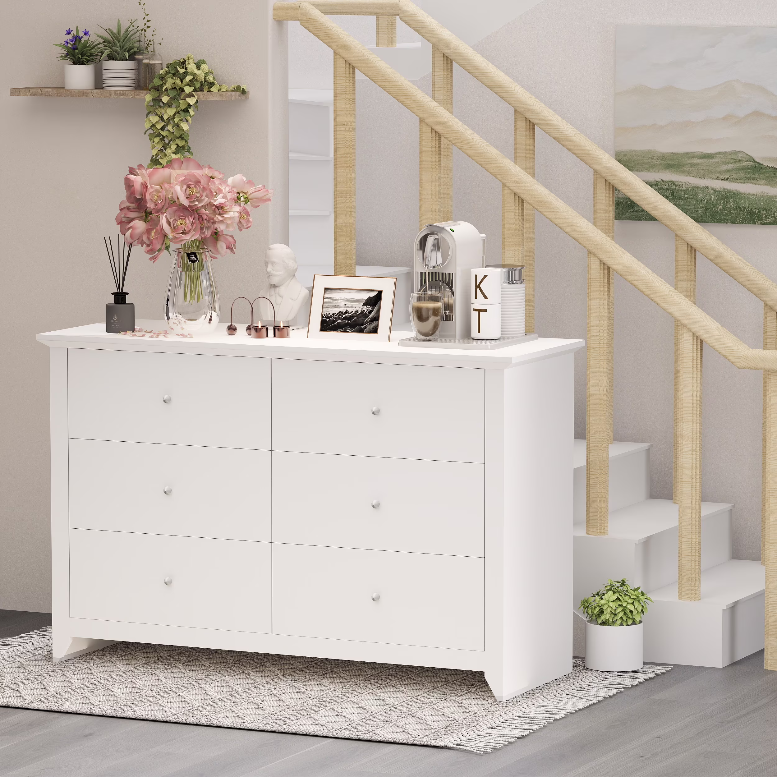 TrumanPick Black Dresser for Bedroom 6 Drawer Double Dresser Wood Wide Chest of Drawers for Living Room Hallway 47"L x 17"W x 33"H