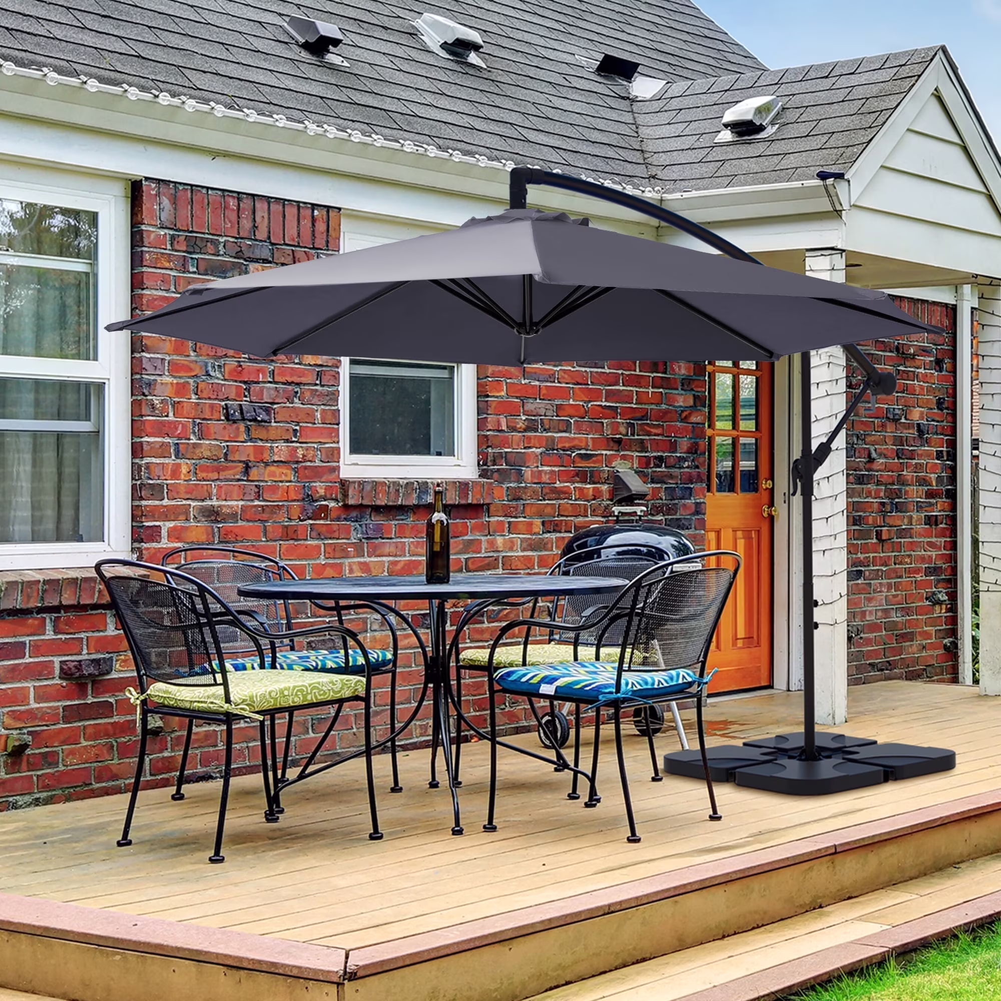 JUSTLET 10ft Heavy Duty Patio Hanging Offset Cantilever Patio Umbrella W/ 4-Piece Base Included Included, Beige
