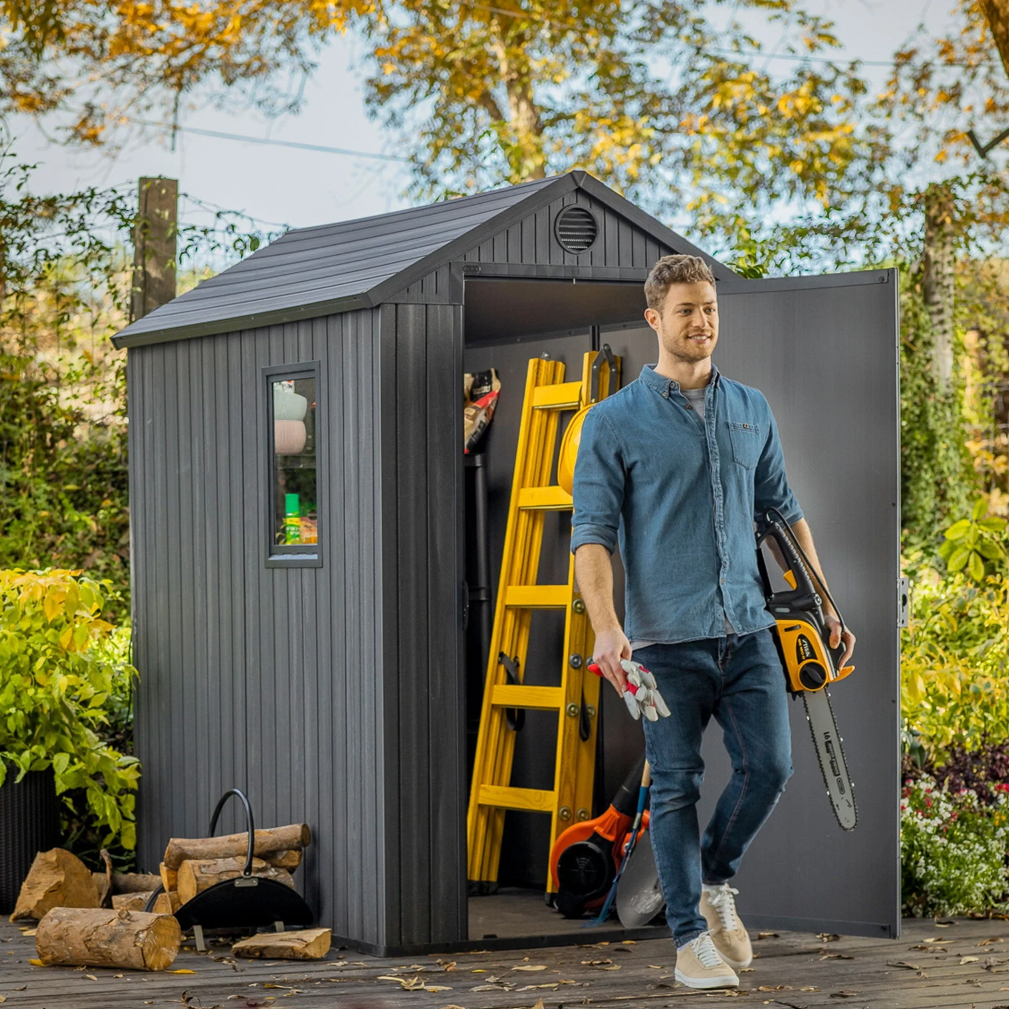 Keter Darwin 4' x 6' Outdoor Garden Tool Storage Shed w/ Window, Graphite
