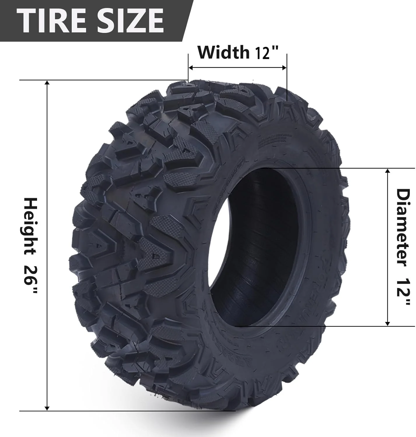 26x12x12 Atv Tires, Set of 2 Atv Tires 26x12-12 6PR, All Terrain Atv/Utv Off-Road Tires, Black
