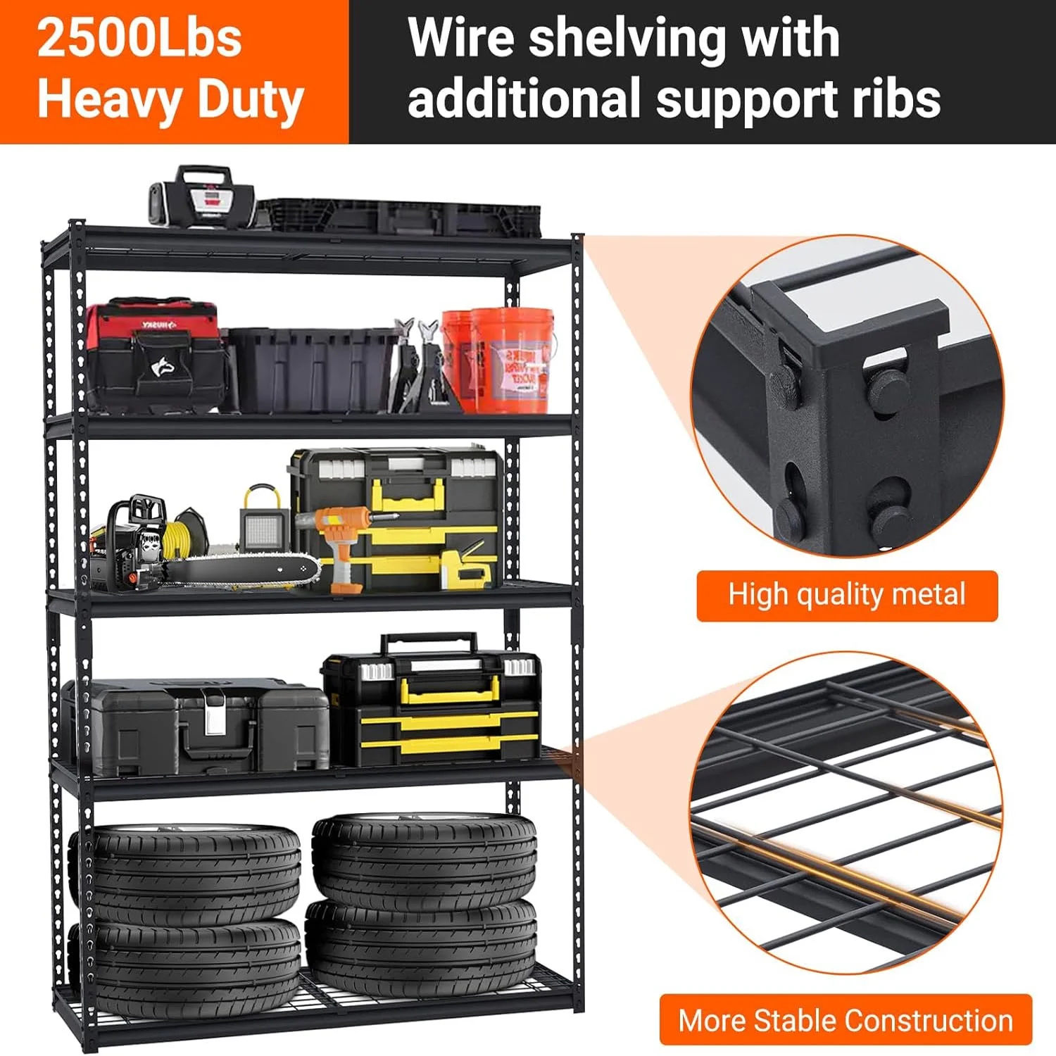 Ataucjin Garage Shelving, Heavy Duty Garage Shelving 48″ L x 18″ W x 72″ H, 2500lbs Load Bearing Storage Shelves Adjustable, Durable Metal Storage Shelves, Easy Assemble for Garage, Basement