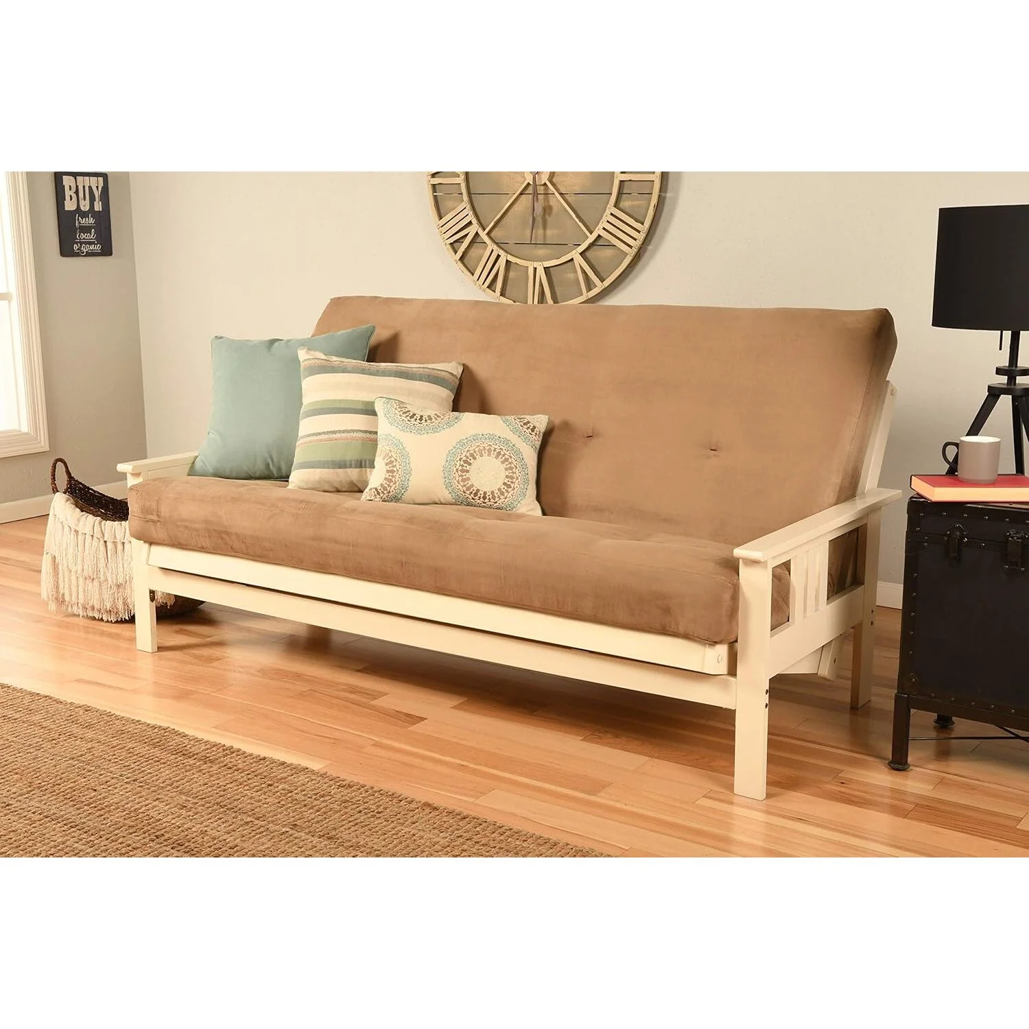 Homestock African Artifacts Full Size Futon Frame Set with Mattress, Easily Converts to Bed, Versatile Design Futon Frame for All Spaces, 33"H x 79"L x 37"D-Color:Linen Charcoal,Size:Barbados