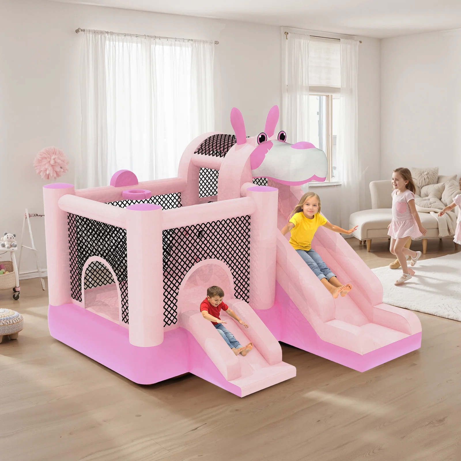Mukidy 114''x 114'' x 92.5'' Inflatable Bounce Houses for Kids 3-10 with Blower Double Slide and Ball Pit/Indoor Bouncy House, PVC, Child, Teen, Toddler,Blue