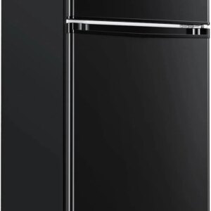 Upstreman 4.0 Cu.Ft Mini Fridge with Freezer – Double Door Compact Refrigerator for Dorm, Office, Bedroom – Adjustable Thermostat, Black (BR401)