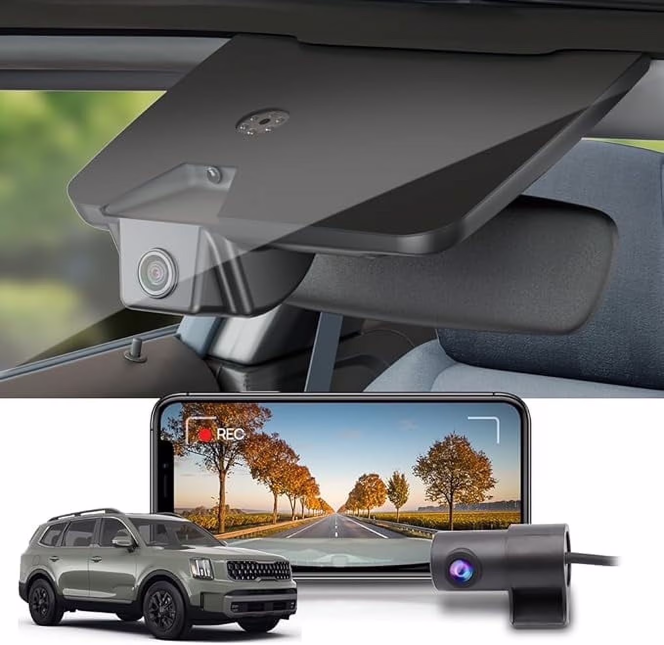 Fitcamx 4K Dual Dash Cam Suitable for Kia Telluride 2023 2024 S LX EX SX X-pro X-Line (Part NO#S9500), OEM Look, Built-in WiFi & APP, 128GB Card