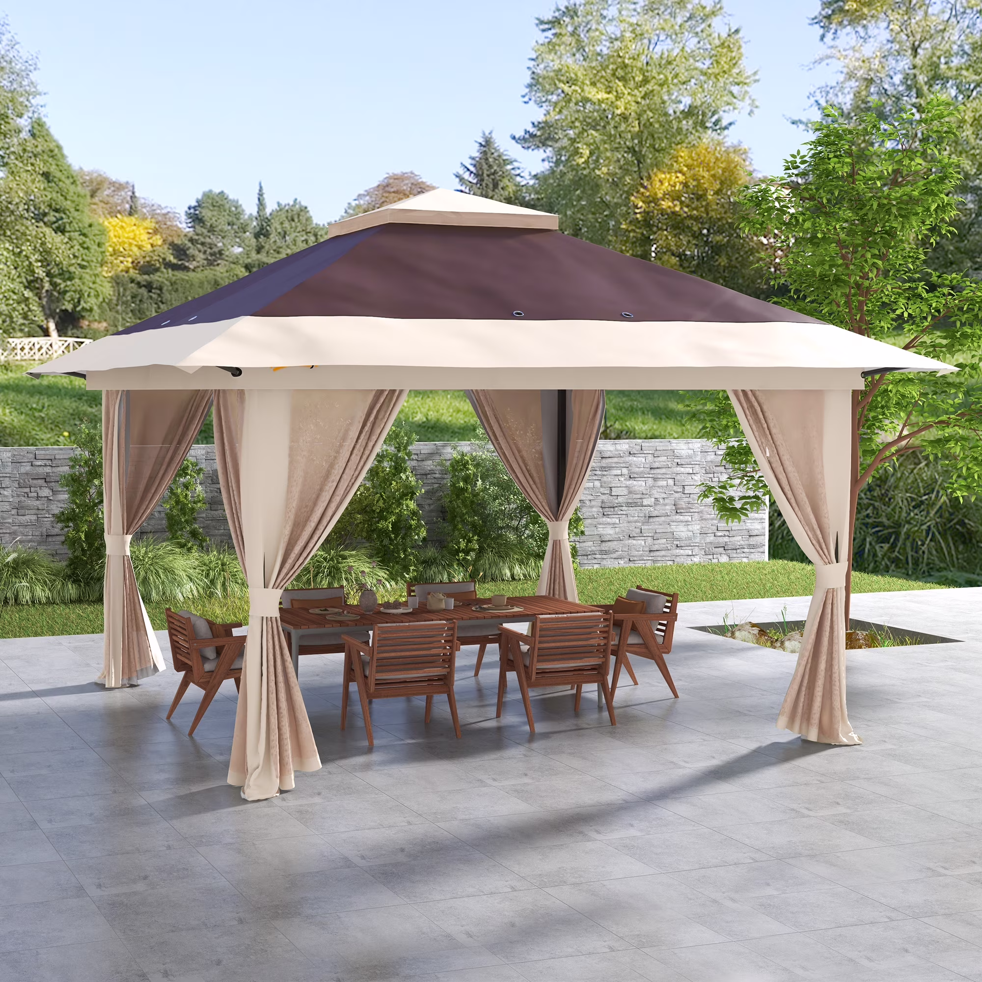 Outsunny 13ft x 13ft Beige Pop Up Outdoor Canopy, UV Resistant