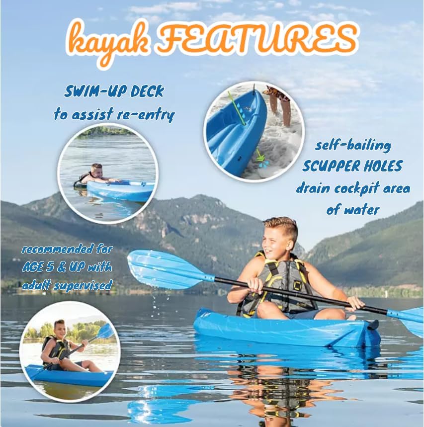 The Wave 6' Youth Kayak with Paddle. Designed for Stability and Safety, It's The Perfect Choice for Young Paddlers Ready to Conquer The Water