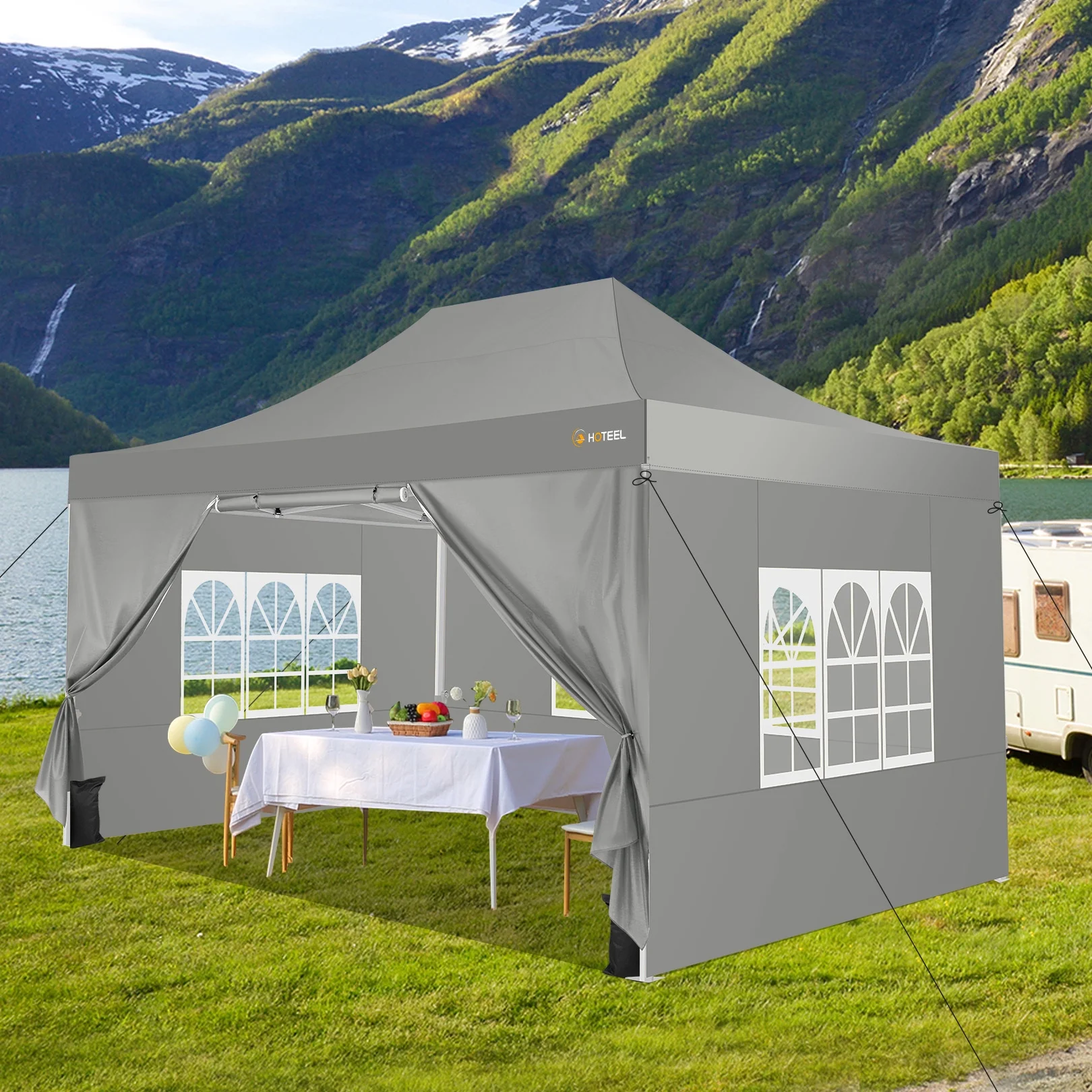 HOTEEL 10x15 Heavy Duty Canopy Tent - Commercial Pop Up with UV50+, Thick Hexagonal Frame, 4 Sidewalls, Anti-Pooling Design & Roller Bag (Black)