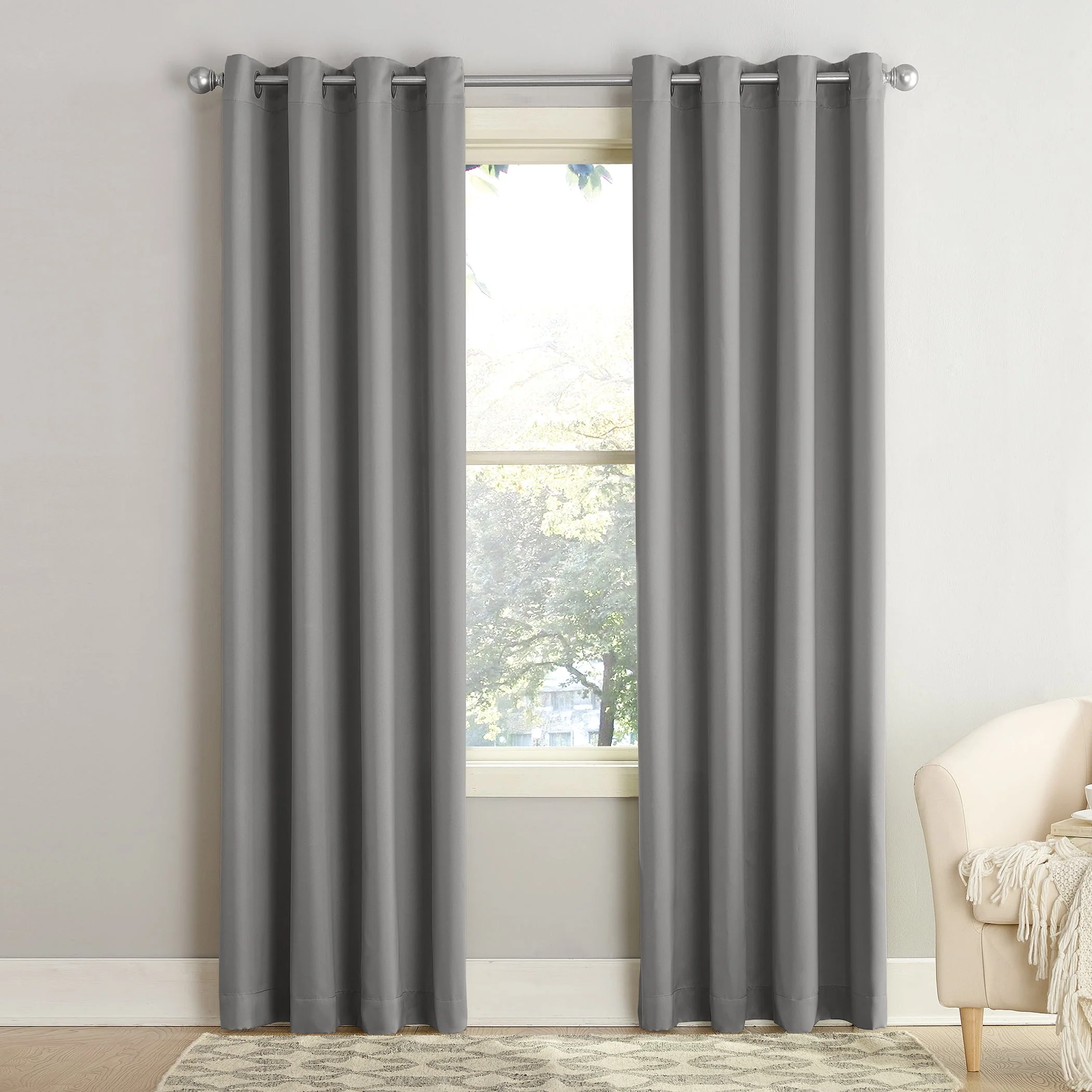 Sun Zero Madison Room Darkening Grommet Curtain Panel, 84″ x 54″, Gray, Adult