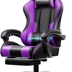 GTPLAYER Gaming Chair with Footrest and Lumbar Support Ergonomic Computer Chair with Headrest, 360 Swivel, Height Adjustable, White