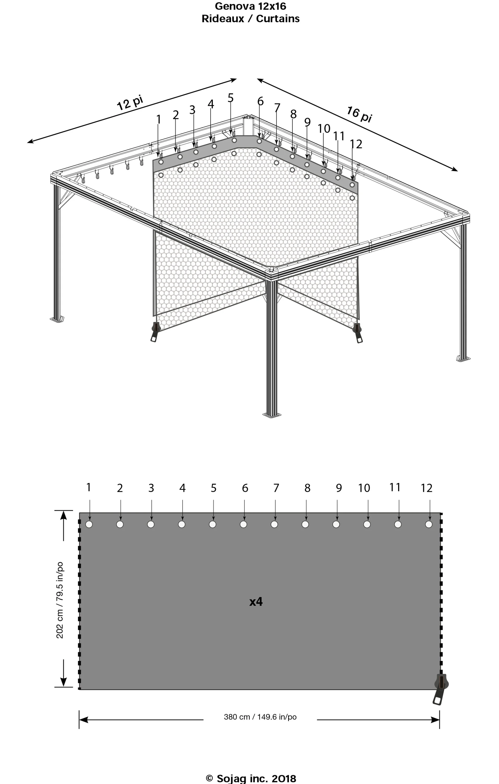 Sojag12' x 12' Brown Outdoor Canopy Sidewalls, Includes Hooks (1 Pack)