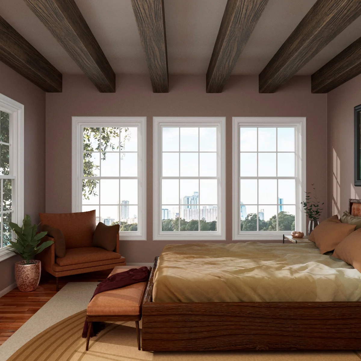 Ekena Millwork 3 1/2"W x 3 1/2"H x 120"L 3-Sided (U-Beam) Mena HeritageTimber Faux Wood Ceiling Beam, Kona Brown