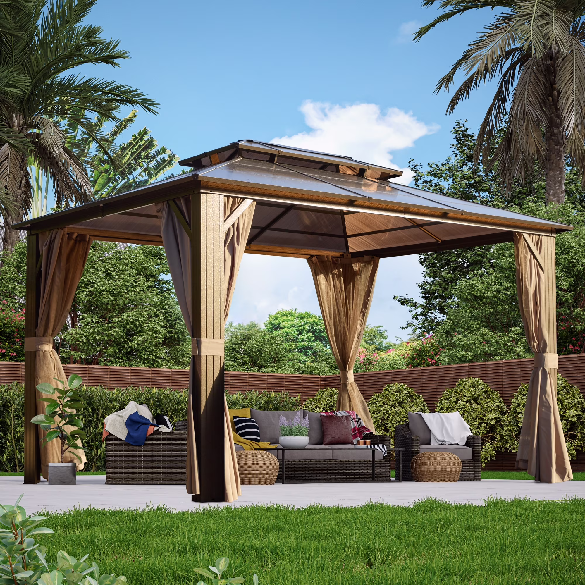 Erommy 10′ x 13′ Double Roof Hardtop Gazebo, Aluminum Frame Polycarbonate Roof