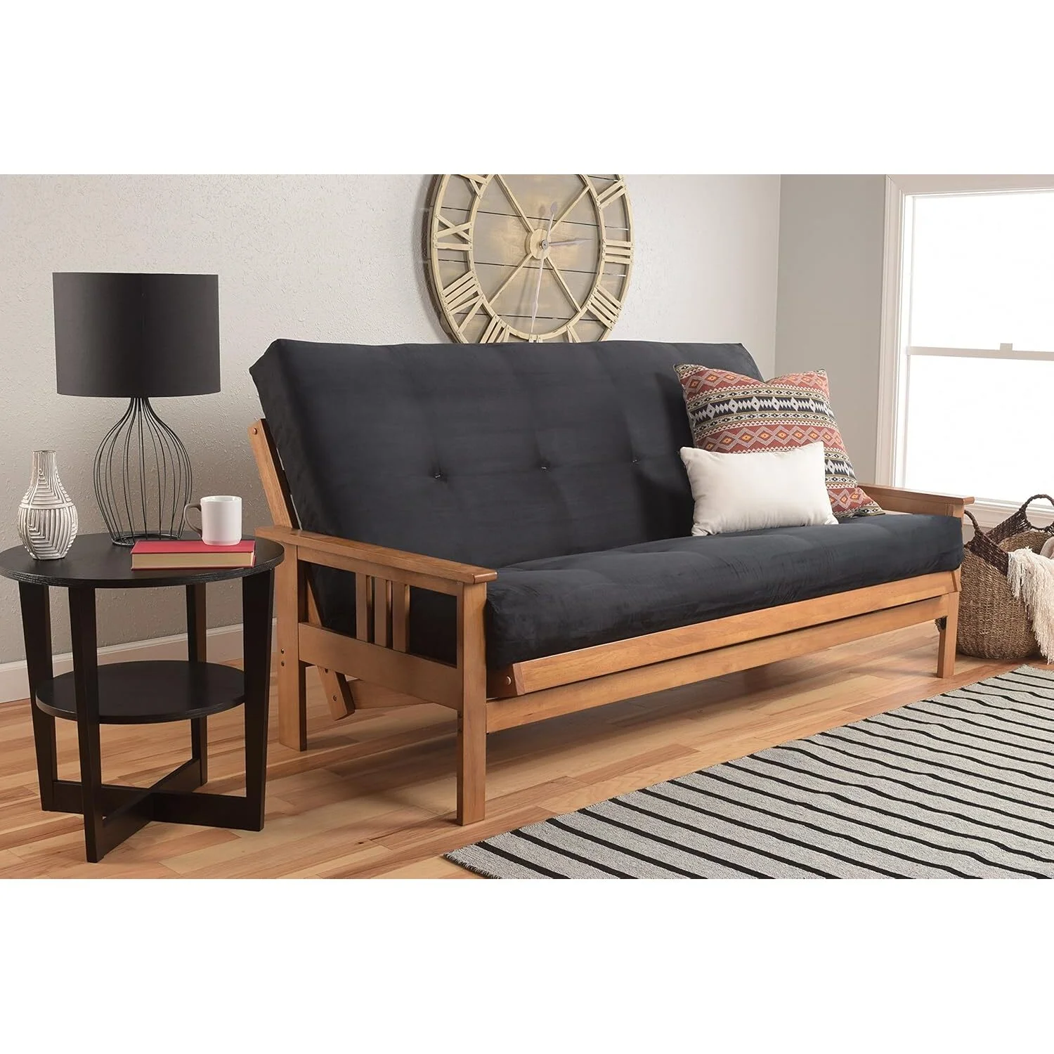 Homestock African Artifacts Full Size Futon Frame Set with Mattress, Easily Converts to Bed, Versatile Design Futon Frame for All Spaces, 33"H x 79"L x 37"D-Color:Linen Charcoal,Size:Barbados