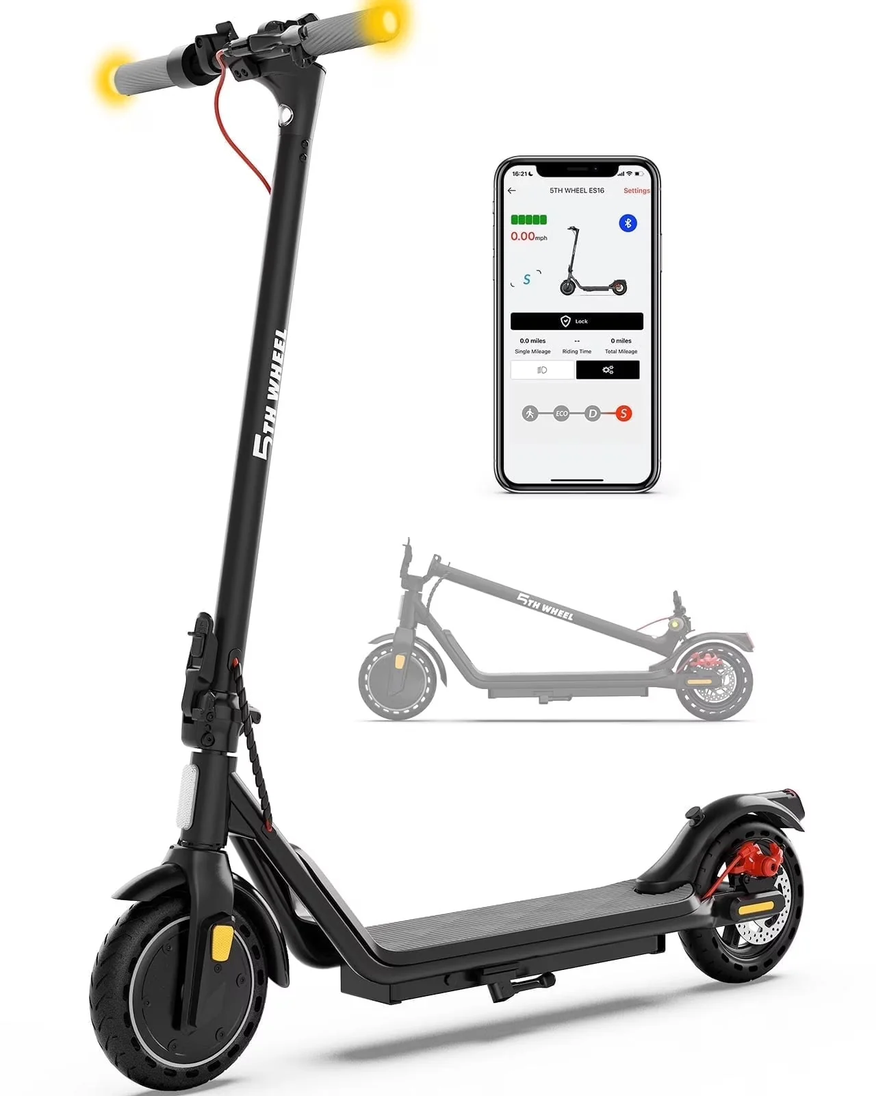 5TH WHEEL Electric Scooter With Turn Signals, 300W, 8.5 in Solid Tires, 18 mph, 12 Miles, Black – W16S
