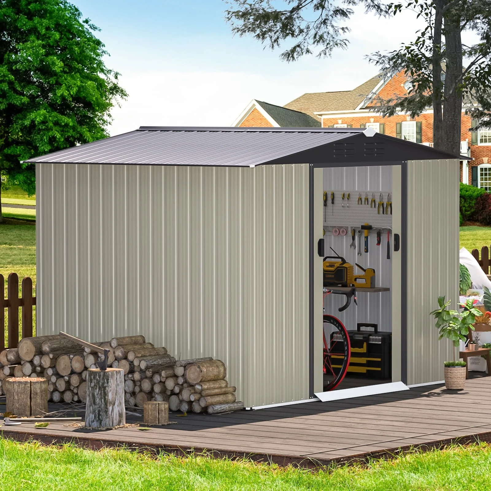 AECOJOY 8 x 6 ft. Outdoor Metal Storage Shed with Sliding Door
