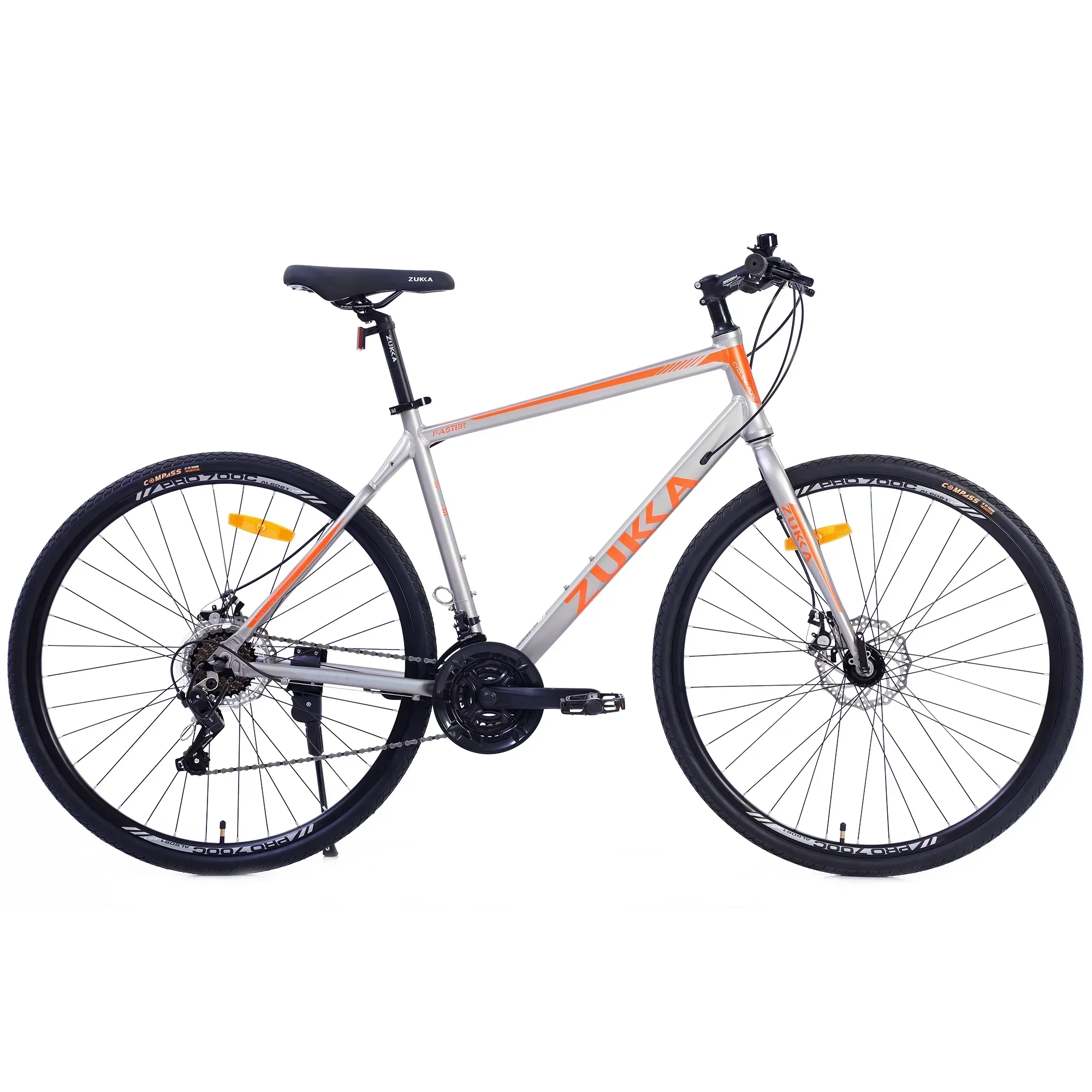 Men's Hybrid Road Bike 28 inch 700C Wheels, 21-Speed, 21-inch Aluminum Frame - Silver and Orange
