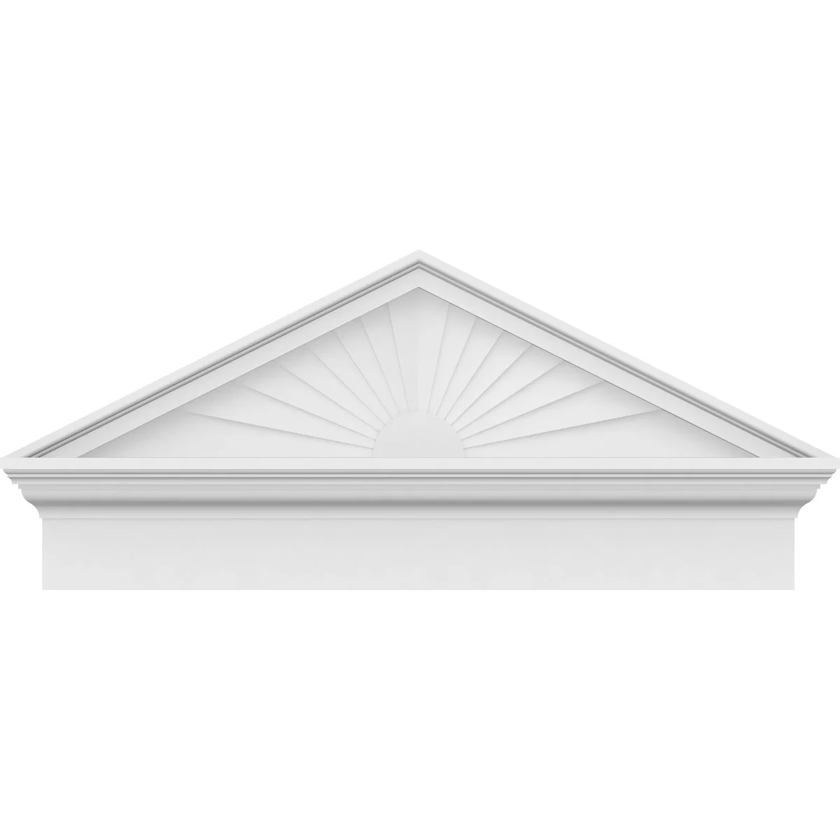 Ekena Millwork 52"W x 19-7/8"H x 2-3/4"P (Pitch 6/12) Peaked Cap Sunburst Architectural Grade PVC Combination Pediment