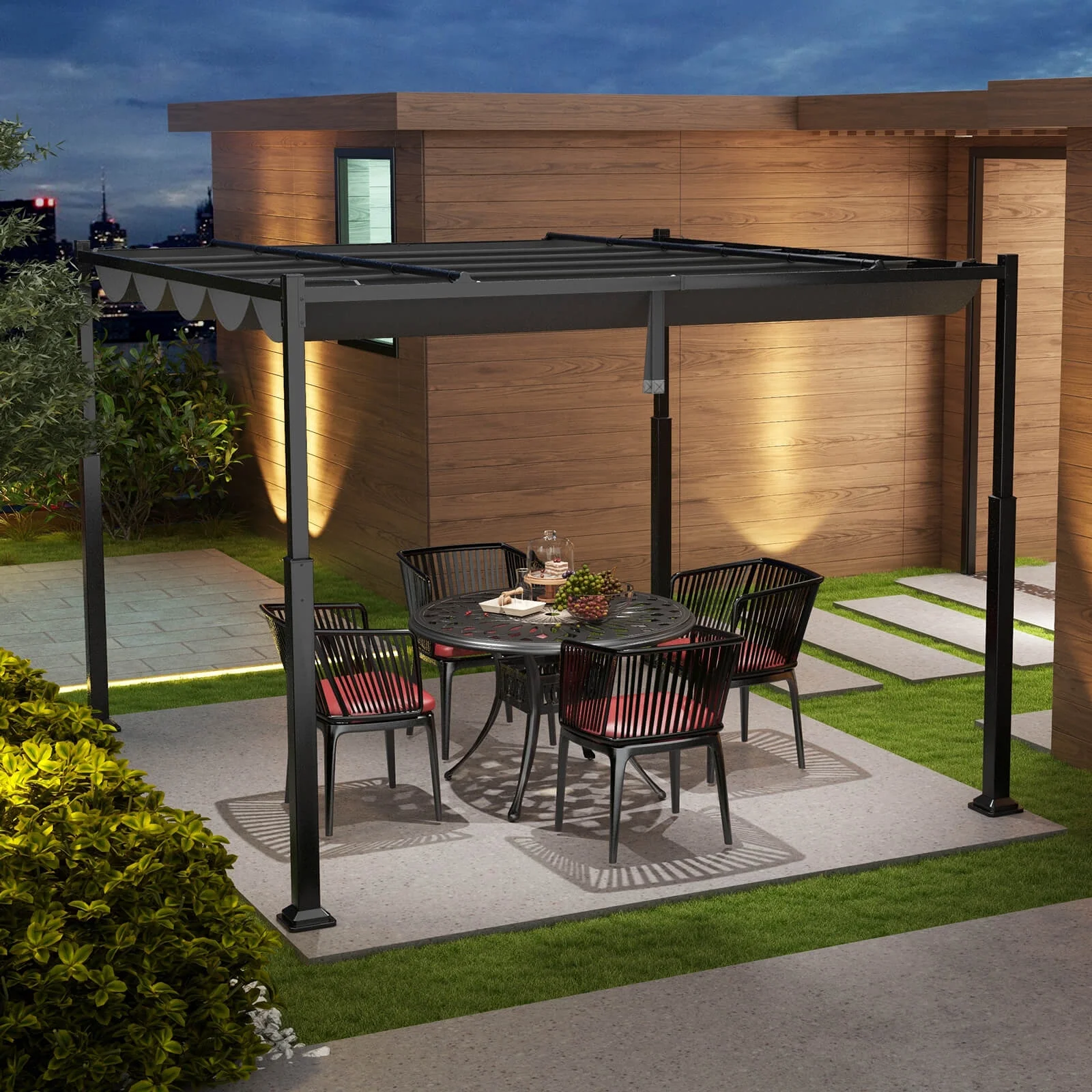 Costway 10' x 10' Outdoor Pergola with Retractable Canopy Heavy-Duty Metal Columns