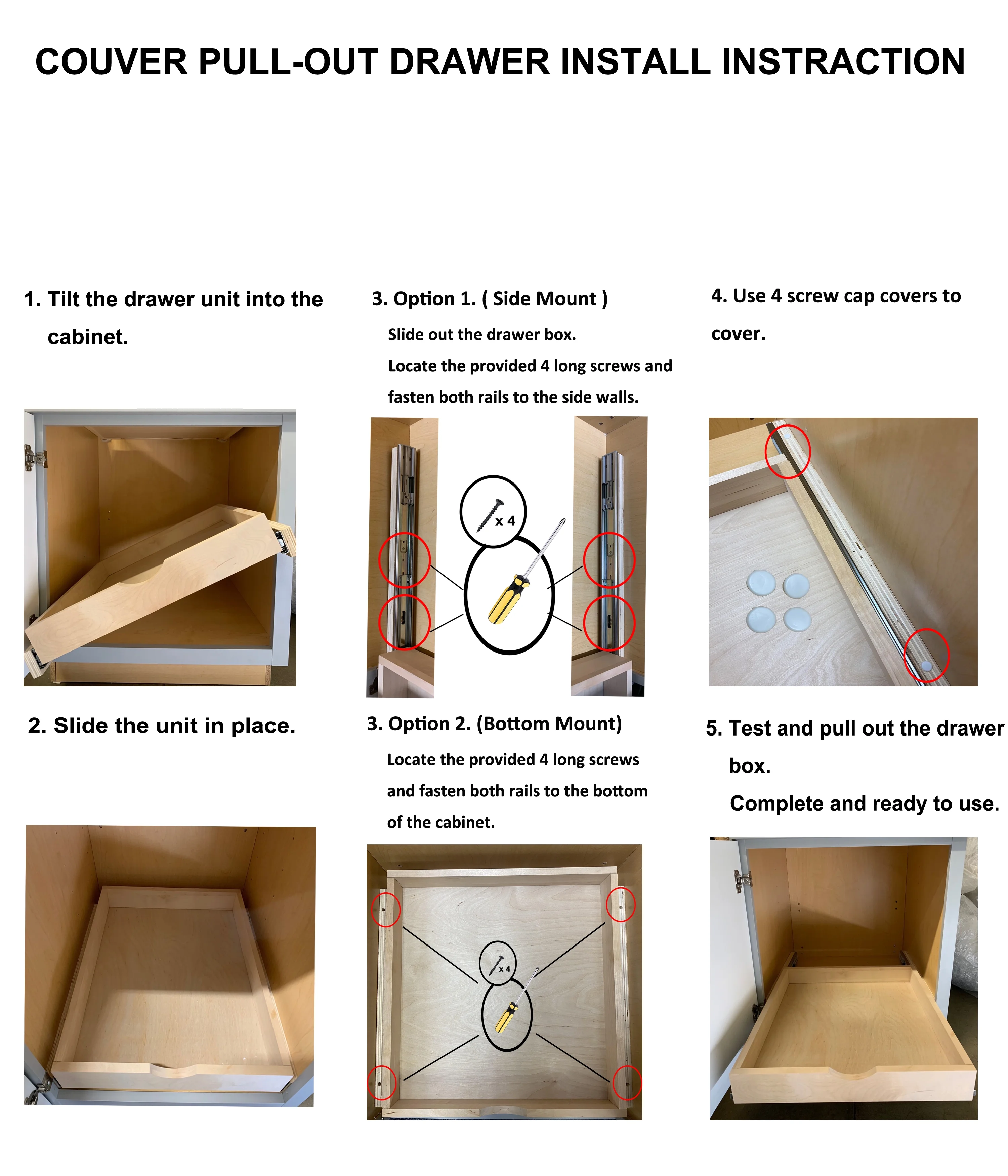 COUVER Bottom Mount Fully Assembled Slide Out Cabinet Shelf Pull-Out Wood Drawer Organizer 16.5"(W) x 21.25"(D) X 4"(H), Soft-Close Rail with Spacer(Easy to Install)
