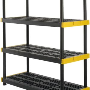 TDUKDB Black and Yellow, 4-Tier Heavy Duty Plastic Storage Shelving Unit, 200lbs/shelf (55H x 48W x 20D), for Indoor/Outdoor Organization, Modular Rack