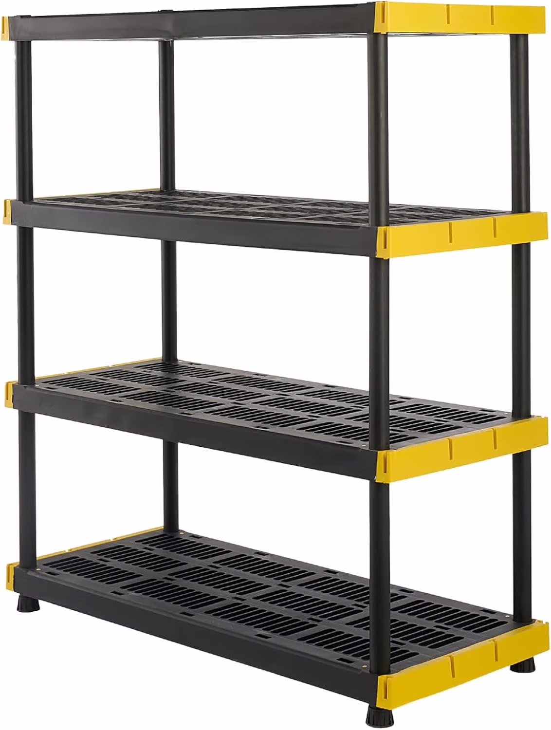 TDUKDB Black and Yellow, 4-Tier Heavy Duty Plastic Storage Shelving Unit, 200lbs/shelf (55H x 48W x 20D), for Indoor/Outdoor Organization, Modular Rack