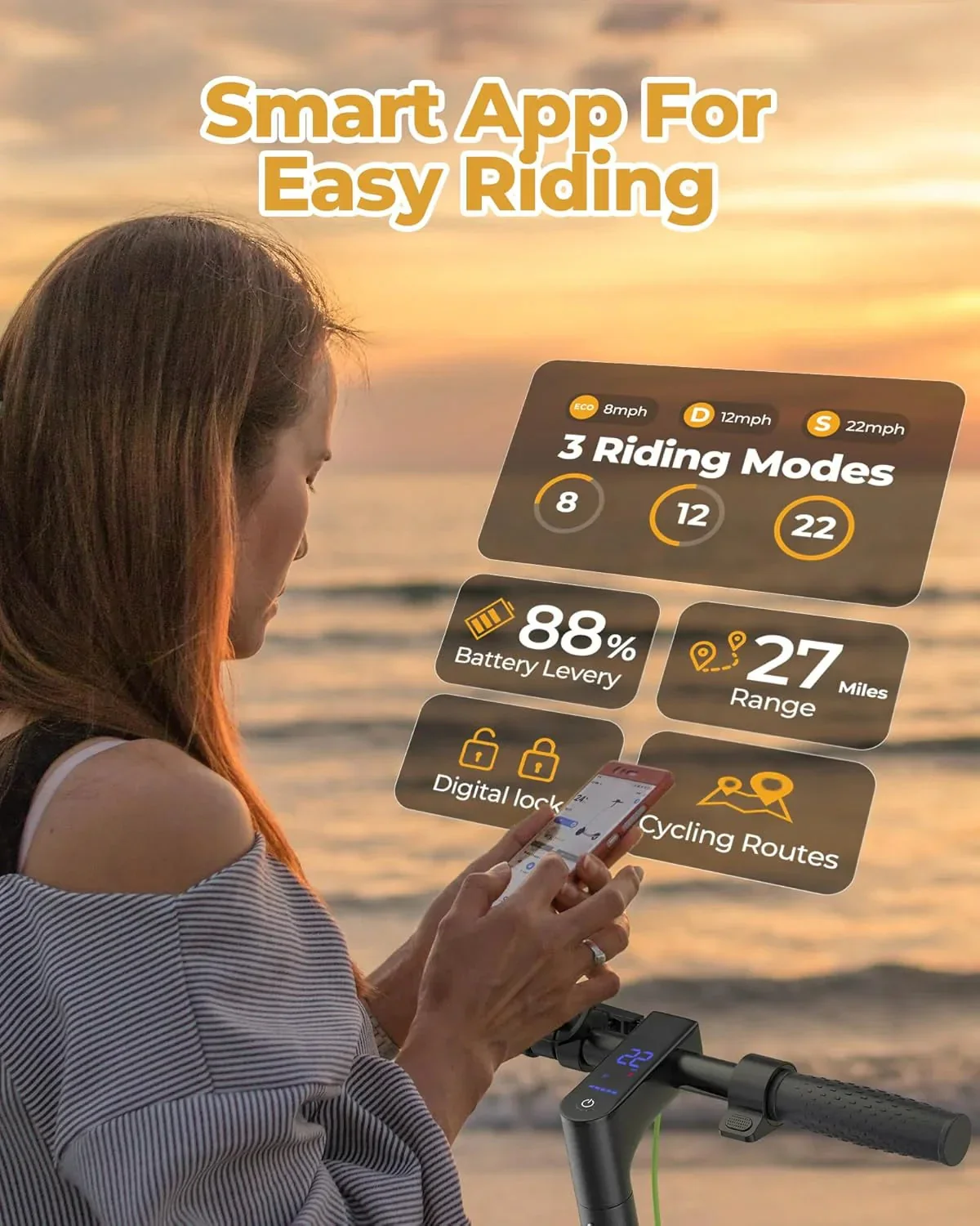Roinside Electric Scooter, 8.5 in Solid Tires, 350W, 19 MPH, 21-23 Miles - UP12 Plus