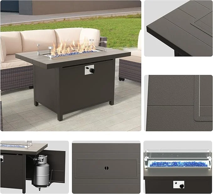 ALAULM 43" x 27.6" Propane Gas Fire Pit Table with Adjustable Flame