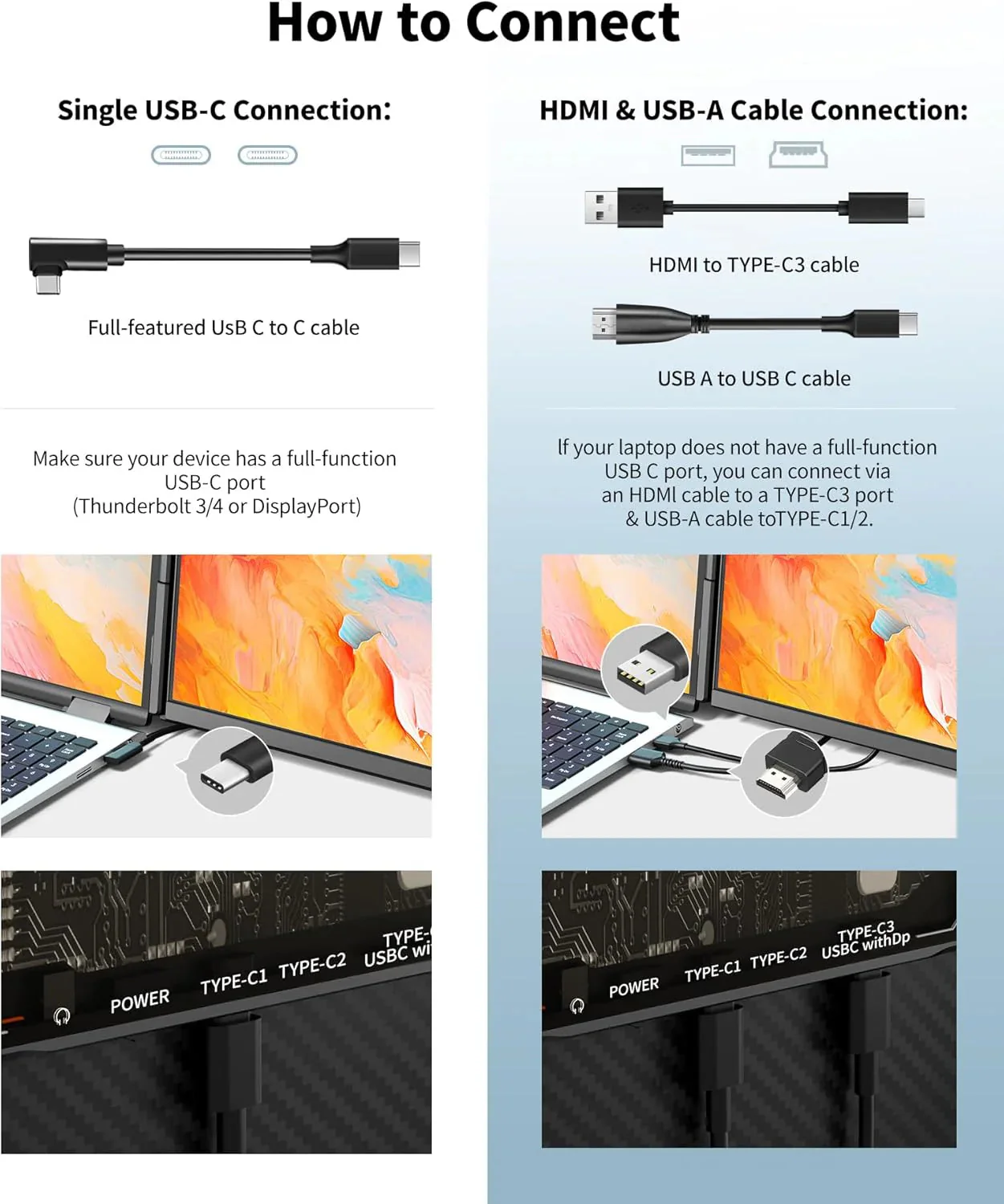 Laptop Screen Extender - 15.6" FHD 1080P Portable Monitor for Laptop, Detachable & Plug and Play Dual Laptop Monitor Extender for 13"-17.3" Laptops, Compatible with Wins/Mac/Android/Chrome