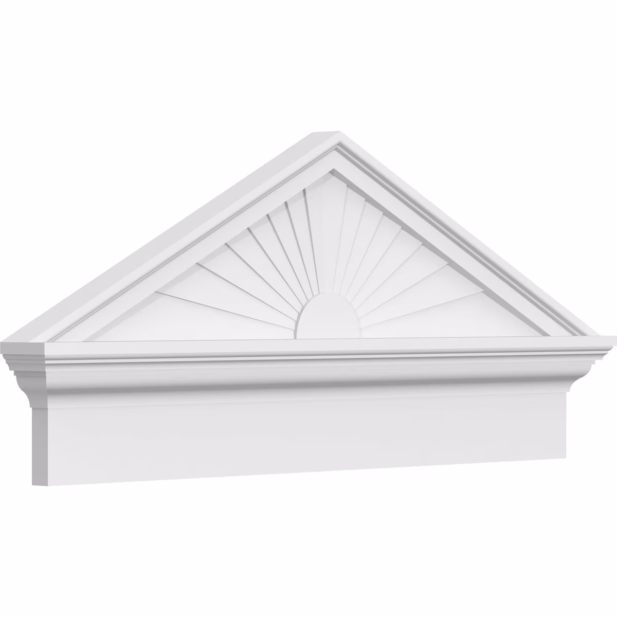 Ekena Millwork 52"W x 19-7/8"H x 2-3/4"P (Pitch 6/12) Peaked Cap Sunburst Architectural Grade PVC Combination Pediment