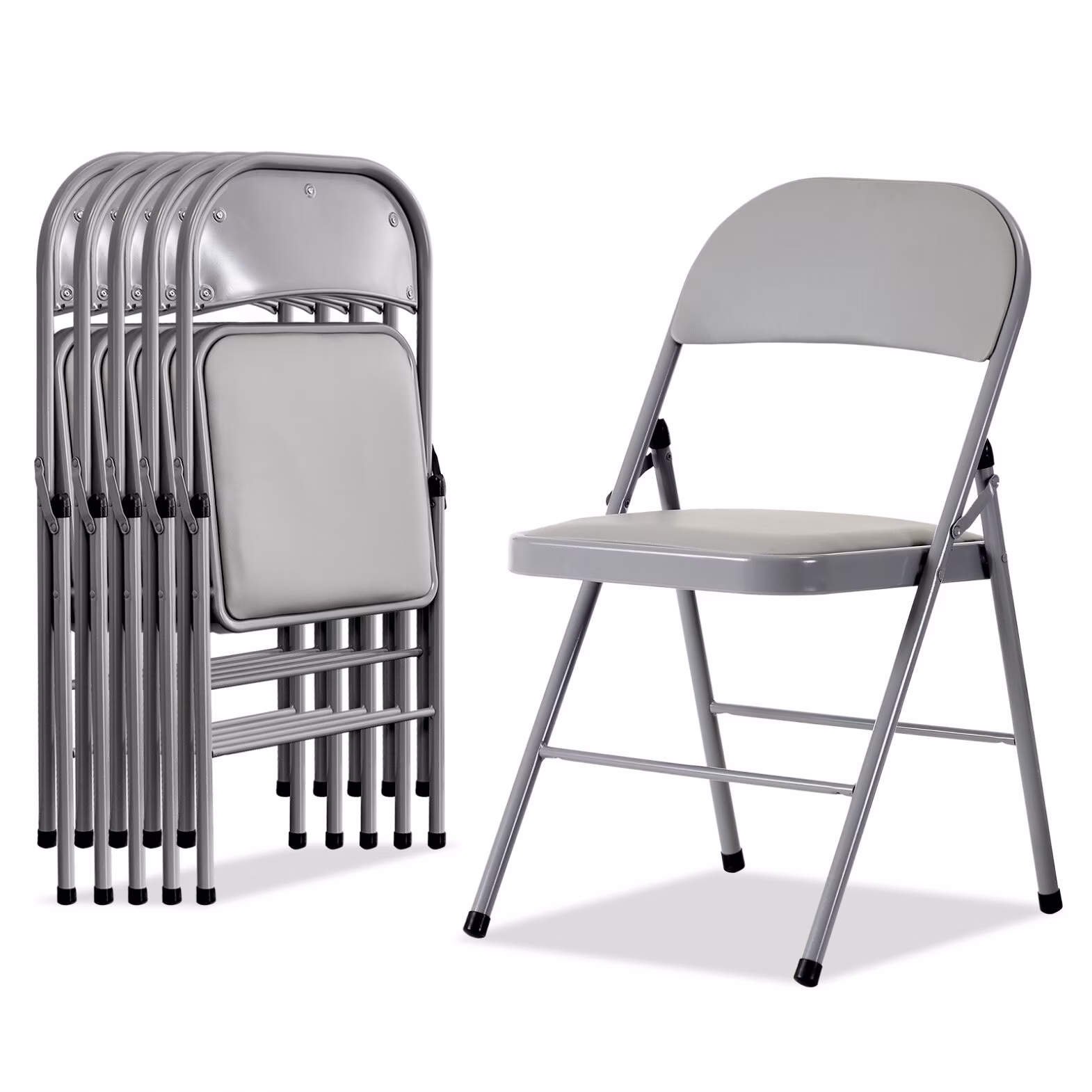 6 Pack Gray Folding Chairs with Padded Seats, Portable Stackable Foldable Chairs for Indoor & Outdoor, Commercial Seat with Metal Frame for Events Office Wedding Party, 330lbs Capacity