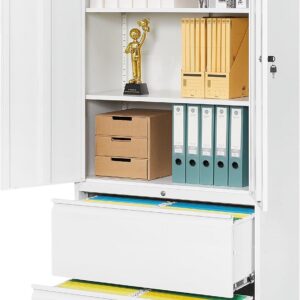 SISESOL Storage Cabinet Metal Display Cabinet with Glass Doors, 71in H x 31.5in W x 15.7in D, White, Kitchen Pantry Cabinet for Home Office, Bathroom, Bedroom, Living Room