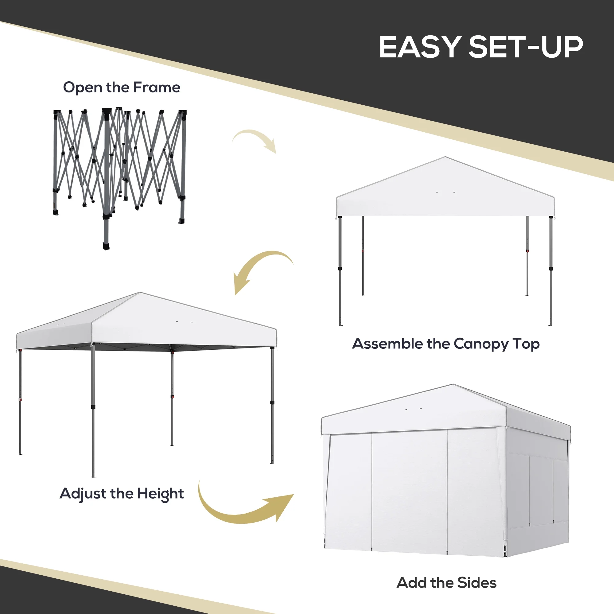 Outsunny 116.25 x 116.25 in Black Pop up Outdoor Canopies, Adjustable Height