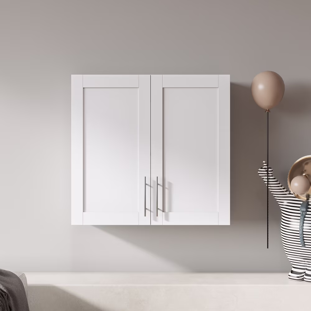 Stackable Wall Cabinet,Hanging Wall Mount Storage Cabinet with Adjustable Shelves and Doors,Sideboard Buffet Cupboard,Console Table,White Wood Finish,11.81 “D x 31.50″W x 29.92 “H