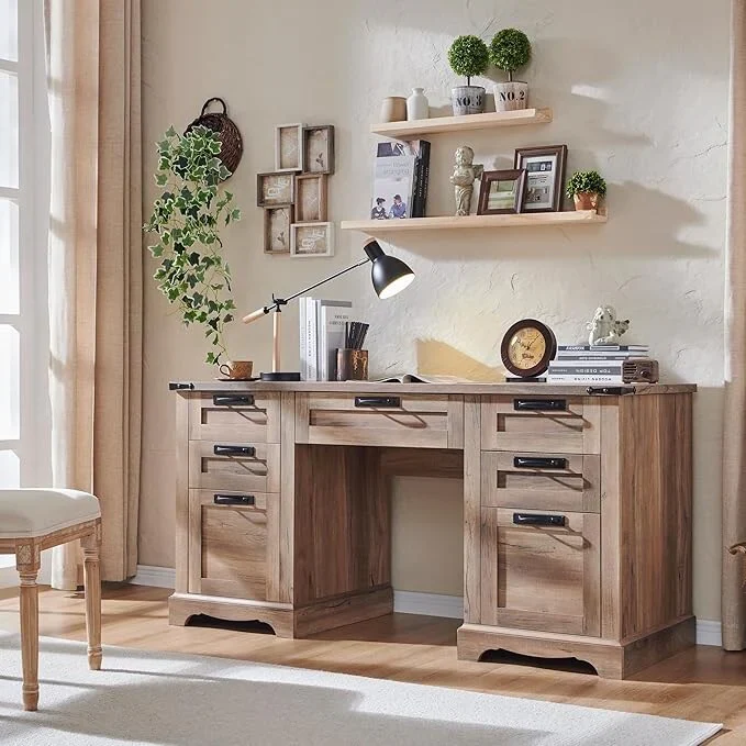 60 Farmhouse Executive Desk, Wood Home Office Desk, Computer Desk
