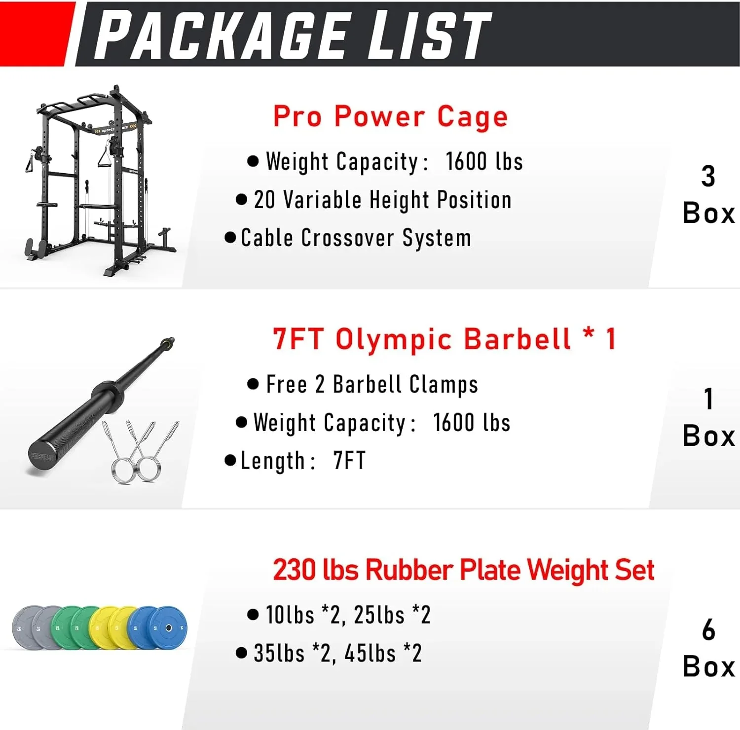 Sportsroyals Power Cage,1600lbs Multi-Function Power Rack with Adjustable Cable Crossover System and More Training Attachment, Weight Cage for Home Gym