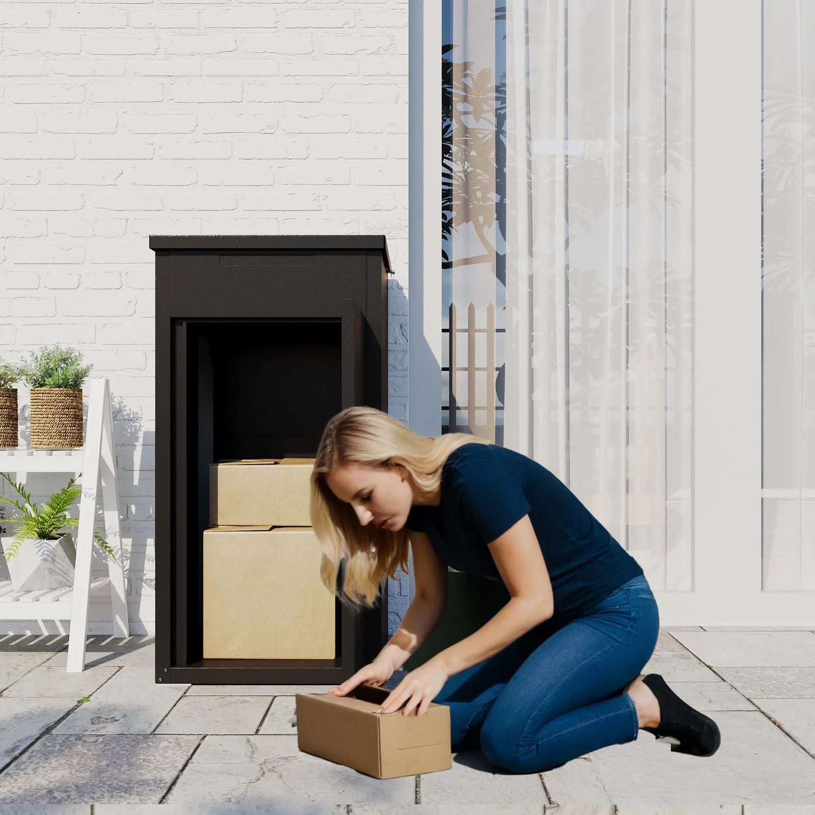 AECOJOY Package Delivery Boxes for Outside Parcel Drop Box Outdoor Storage Box Wall Mounted Express Mail Package Delivery Box 17" x 16" x 38.3" Black