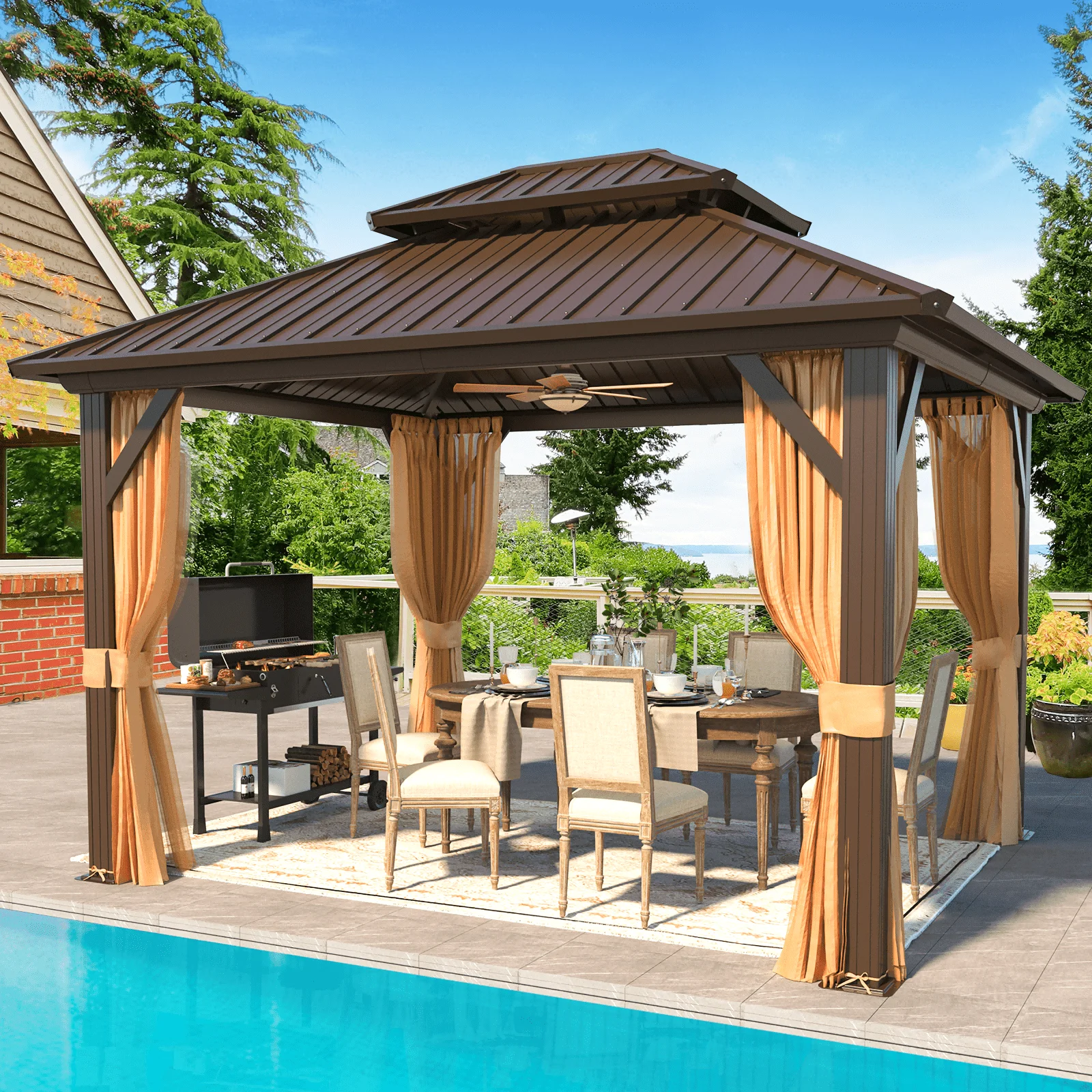 Hommow 10' X 12' Hardtop Gazebo Aluminum Frame Gazebo with Galvanized Steel Double Roof