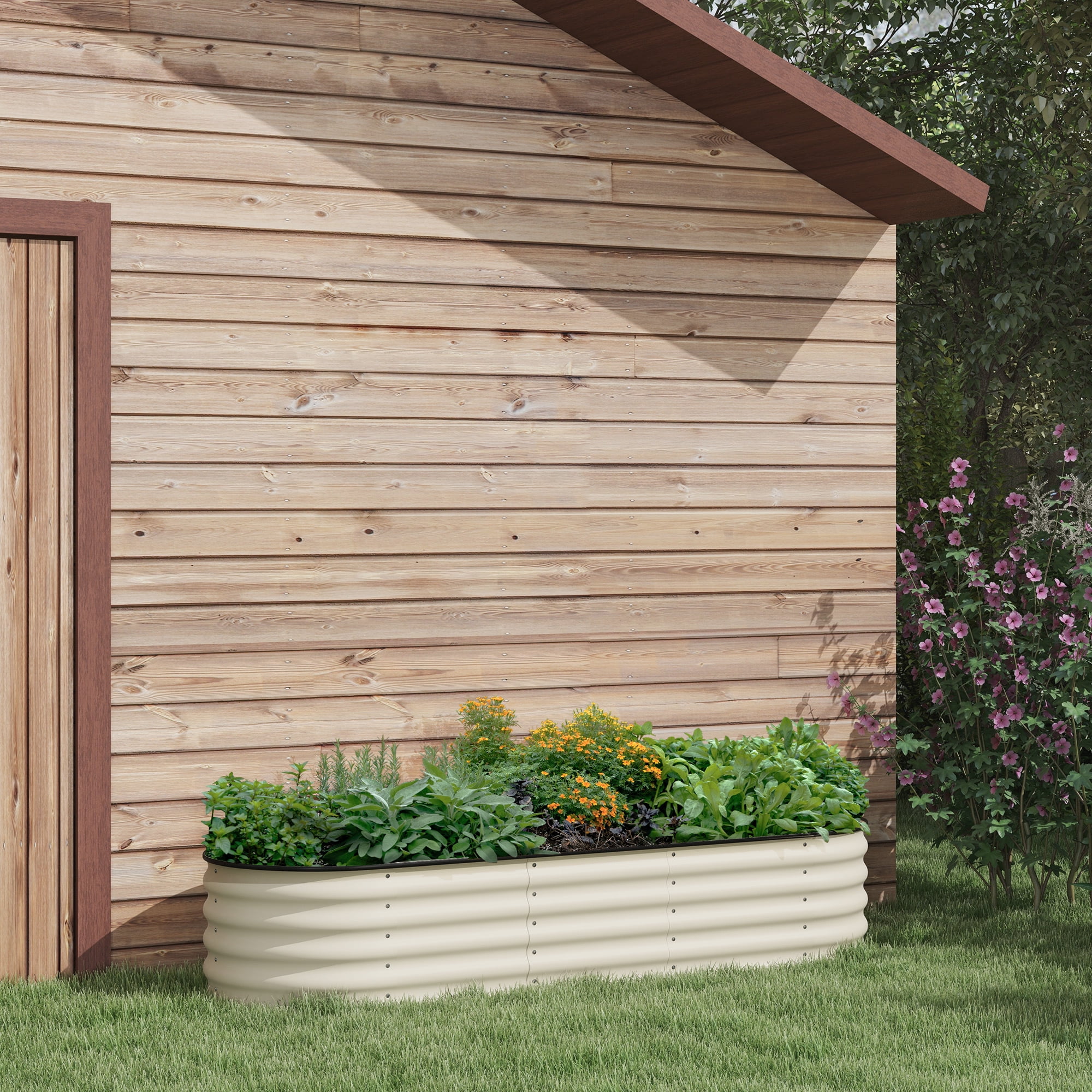 DUOSONG Outsunny Raised Garden Bed, 47" X 22" X 33", Elevated Wooden Planter Box W/ Lockable Wheels, Storage Shelf, And Bed Liner For Backyard, Patio, Natural Natural Wood Garden & Outdoor Garden