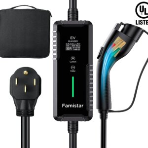 Level 2 & Level 1 EV Charger, 16Amp 110-240V Portable J1772 Electric Car Charger with Adjustable Amp Delayed Timer 25ft Long Cord