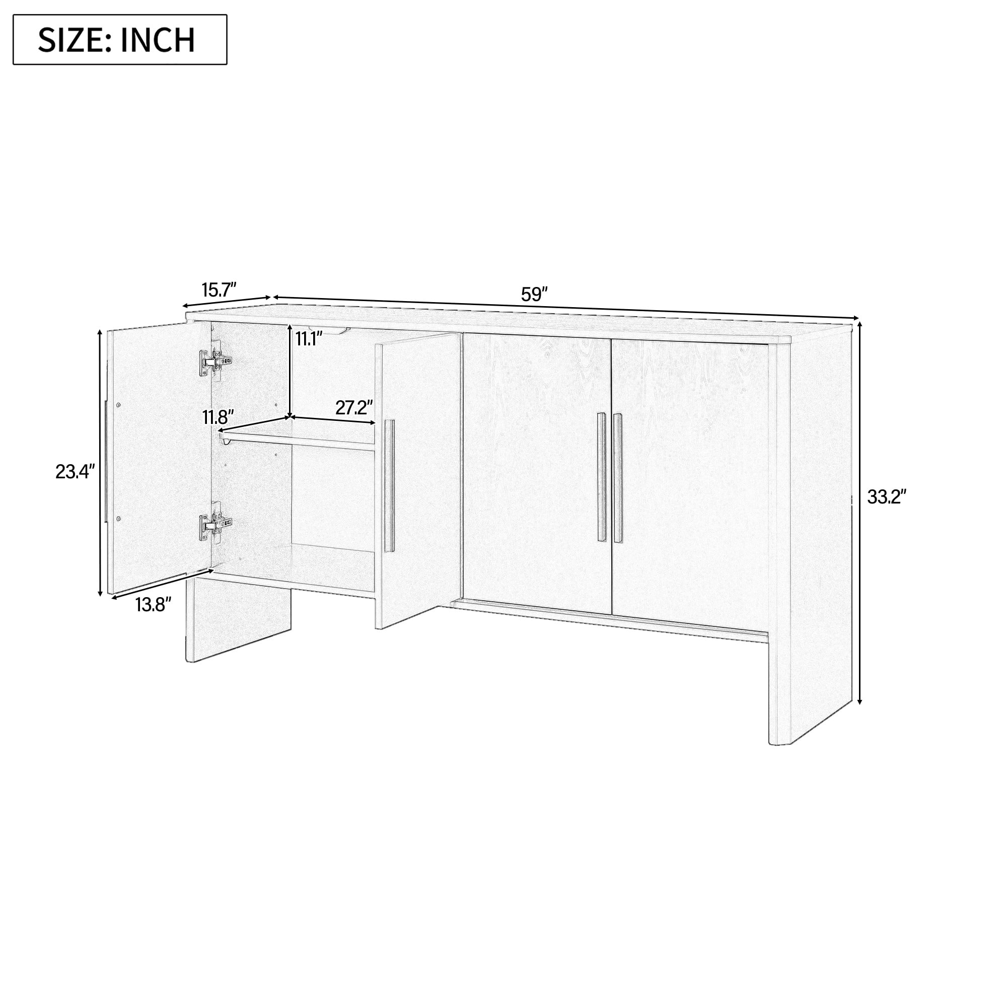 Accent Cabinet with 4 Doors, TUANLUO Buffet Cabinet with Adjustable Shelves, Wood Storage Cabinet, Modern Accent Cabinet Furniture for Hallway Entryway Living Room, 59"L x 15.7"W x 33.2"H, Blue