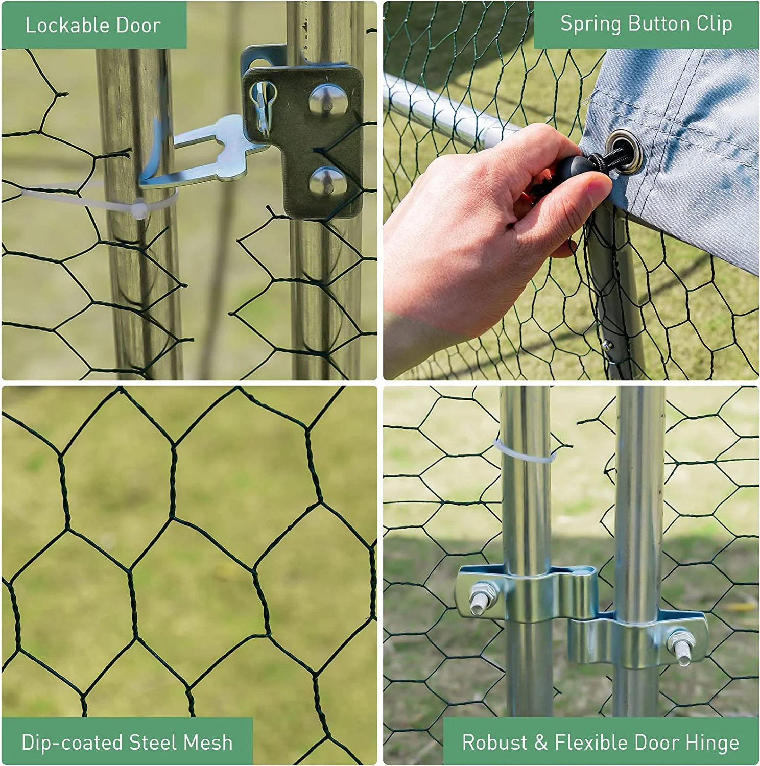 Large Metal Chicken Coops, Outdoor Duck Walk-in Run Poultry Cage, Hen House Yard Habitat Cage with Waterproof Cover Spire Shaped Coop, 9.8' L x 6.6' W x 6.6' H