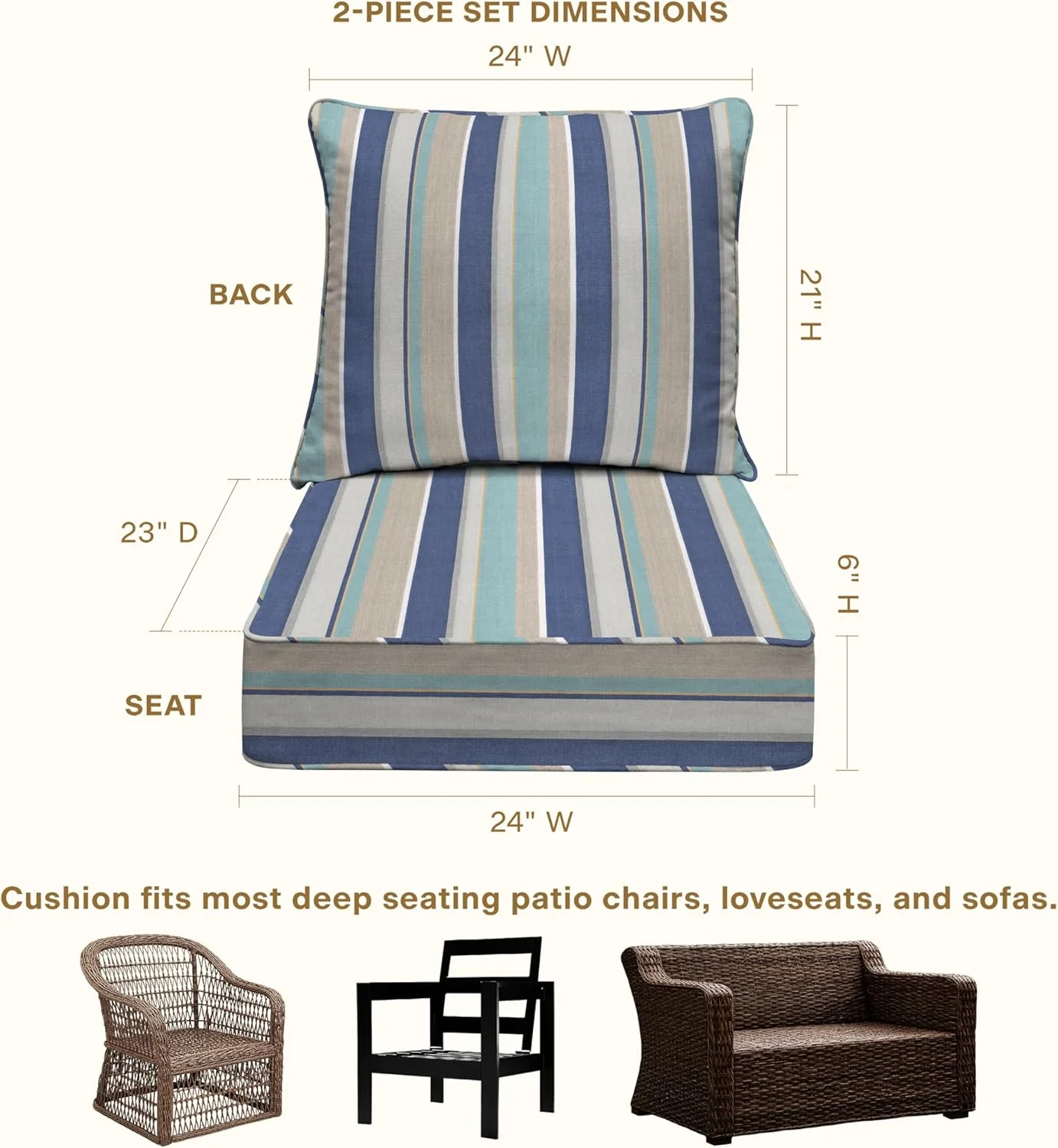 AWFHHT Outdoor Deep Seat, 24" W x 23" D, Zaire Outdoor Chair Cushion
