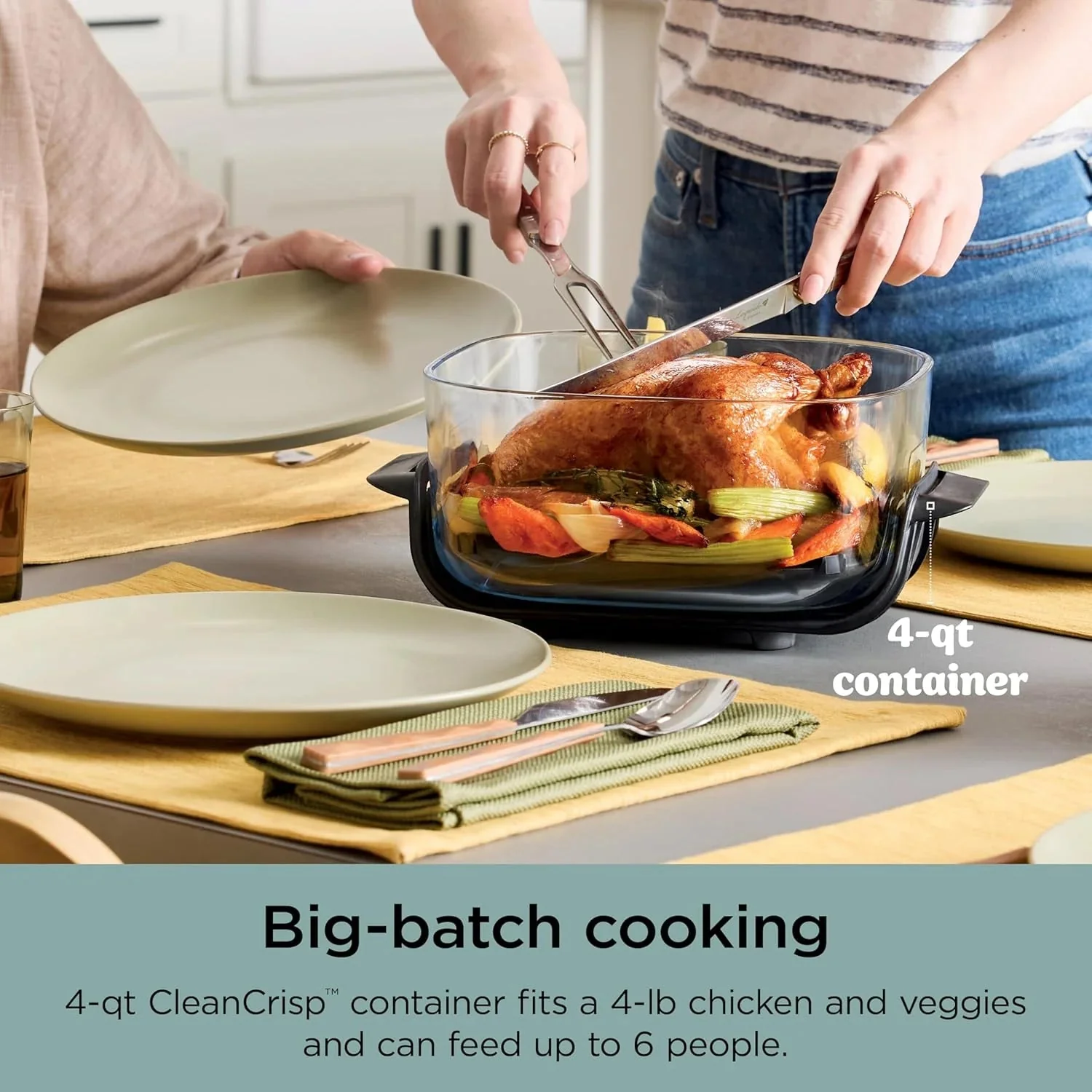 Ninja Crispi 4-in-1 Portable Glass Air Fryer Cooking System, 1500W, 4QT & 6-Cup TempWare Glass Containers with Storage Lids, Microwave, Freezer & Dishwasher Safe