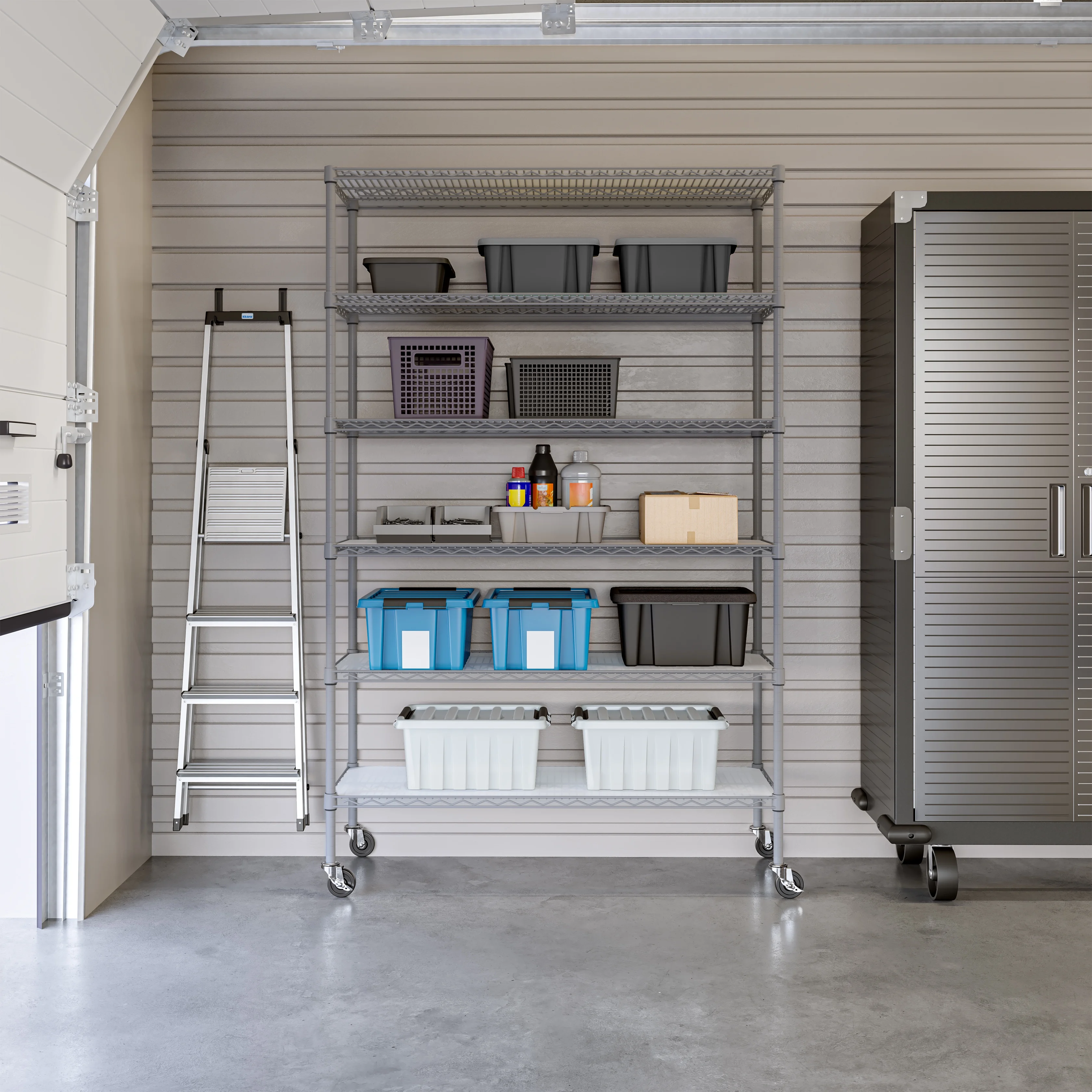 Seville Classics Solid Steel Wire Shelving Storage Unit Adjustable Shelves Organizer Rack, for Home, Kitchen, Office, Garage, Bedroom, Closet, Graphite, 6-Tier, 48" W x 18" D x 75.5 H