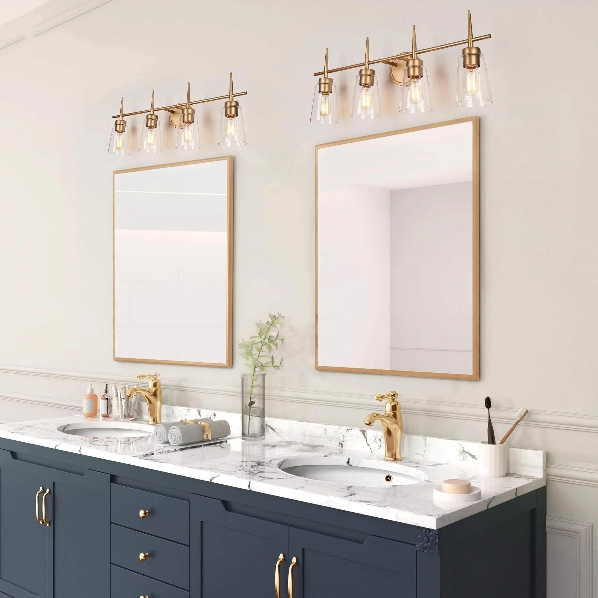 Modern 4/3/2-Light Farmhouse Linear Bathroom Vanity Lights Dimmable Wall Sconces with Clear Glass Shade L 20'' 3-light L20"x W6"x H 11.5" Painted 13