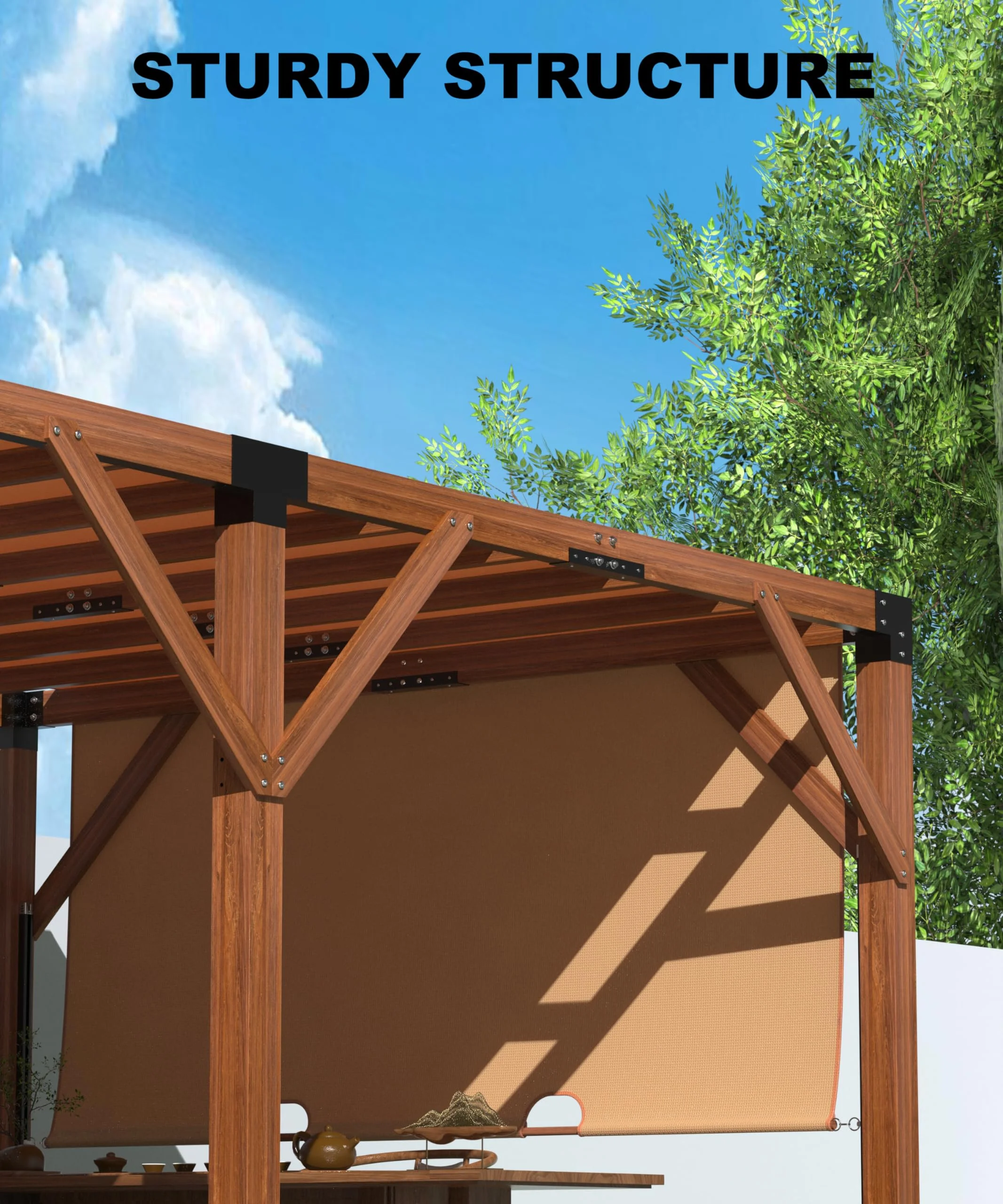 Garvee 10 x 10 feet Wood Pergola, Retractable Shade Canopy, Oak Color