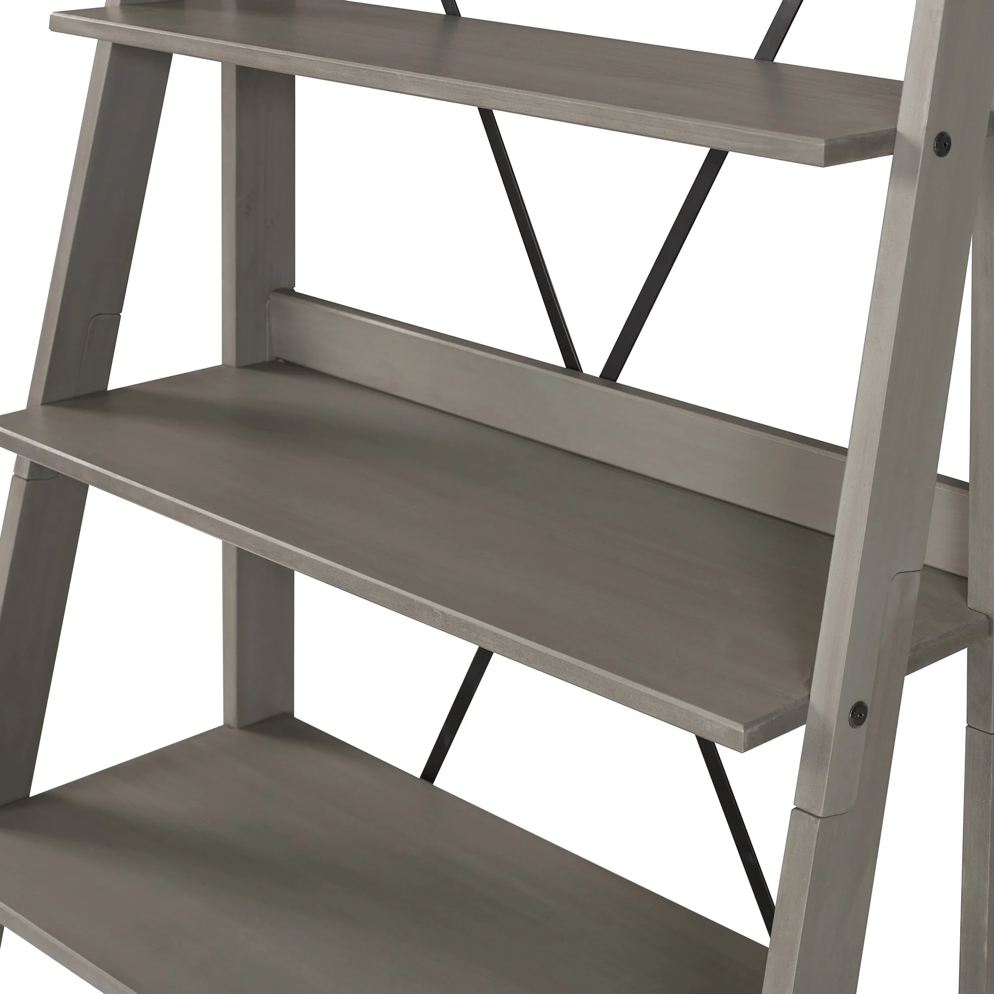 Walker Edison Solid Wood 4-Shelf Ladder Bookshelf, Brown